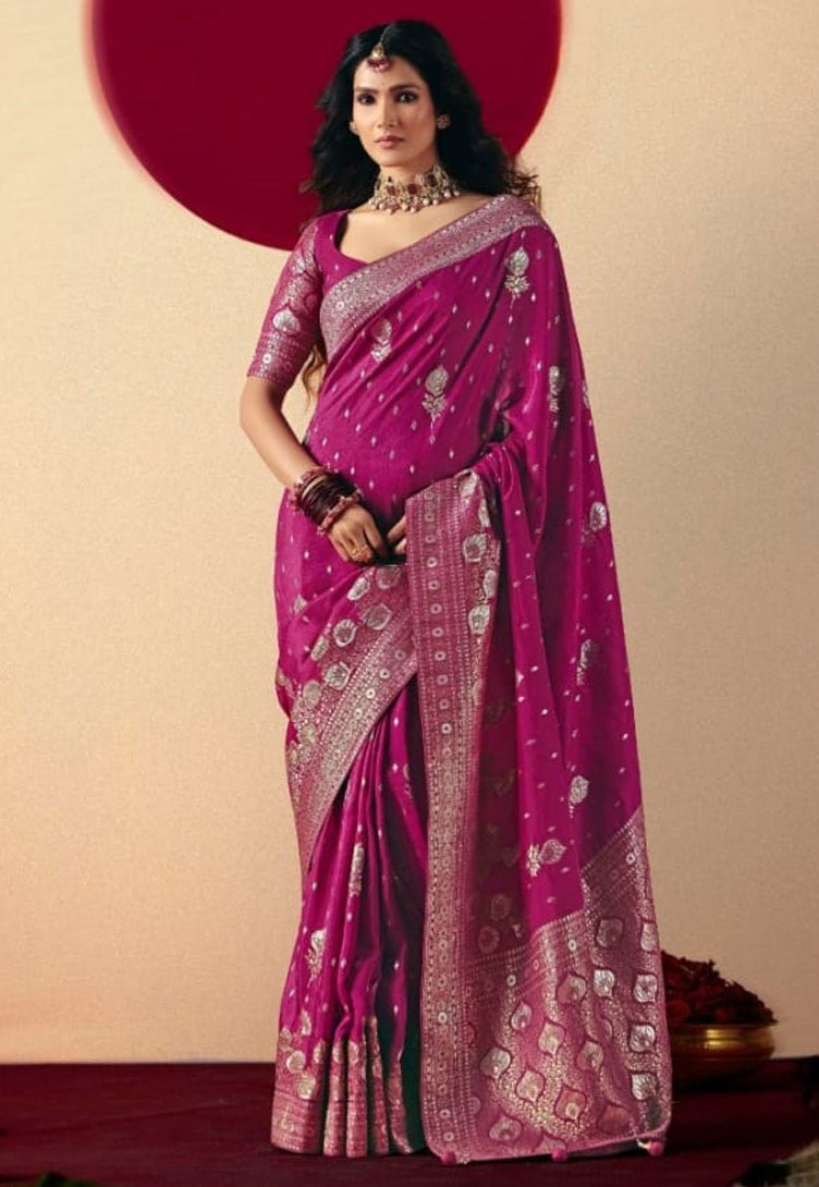 Rani Pink Saree With Jacquard Woven Work