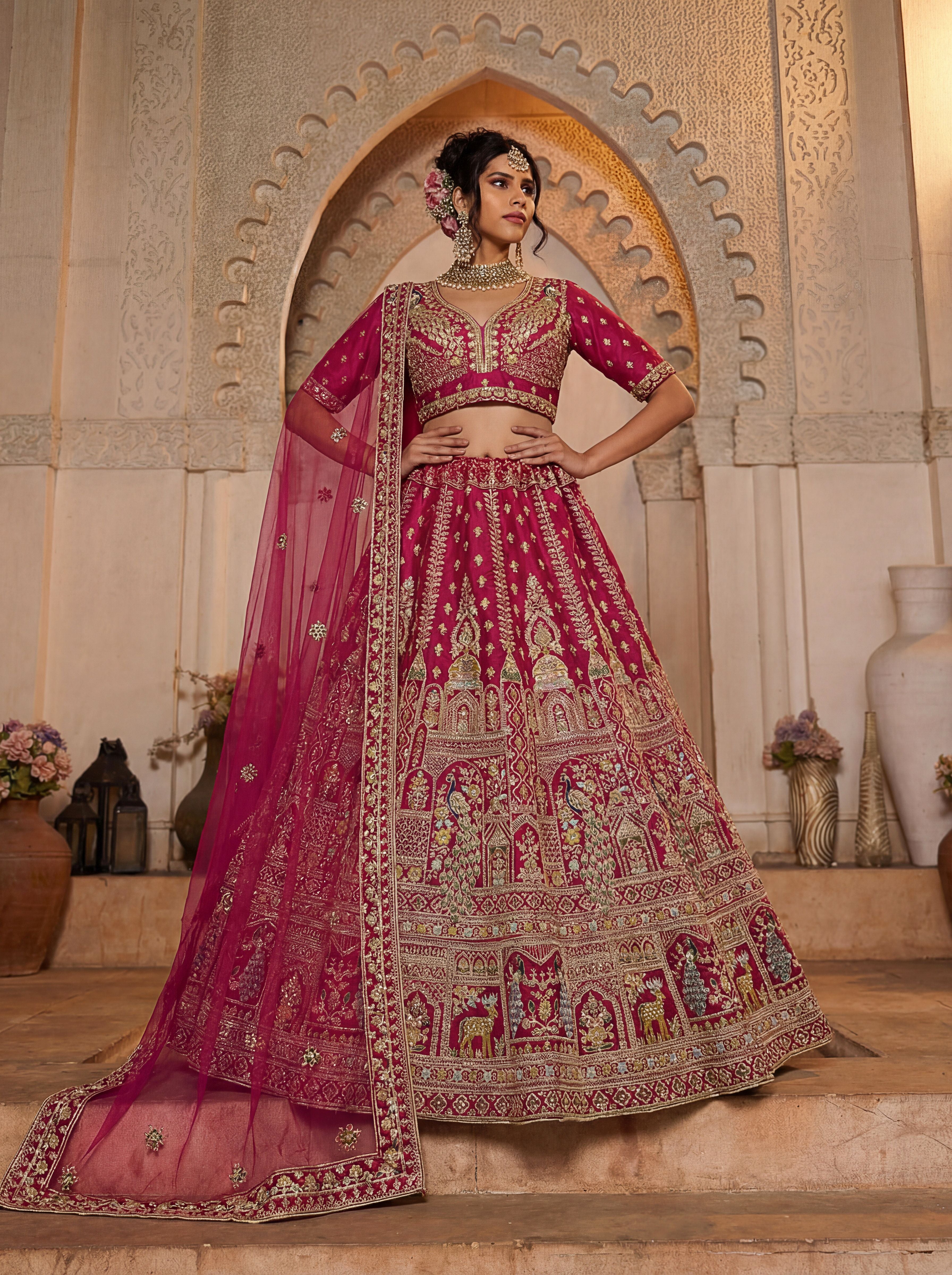 Rani Pink Silk Lehenga Choli With Fancy Embroidered, Dori Embroidered, Multi Thread work, Sequinned With Diamond studded