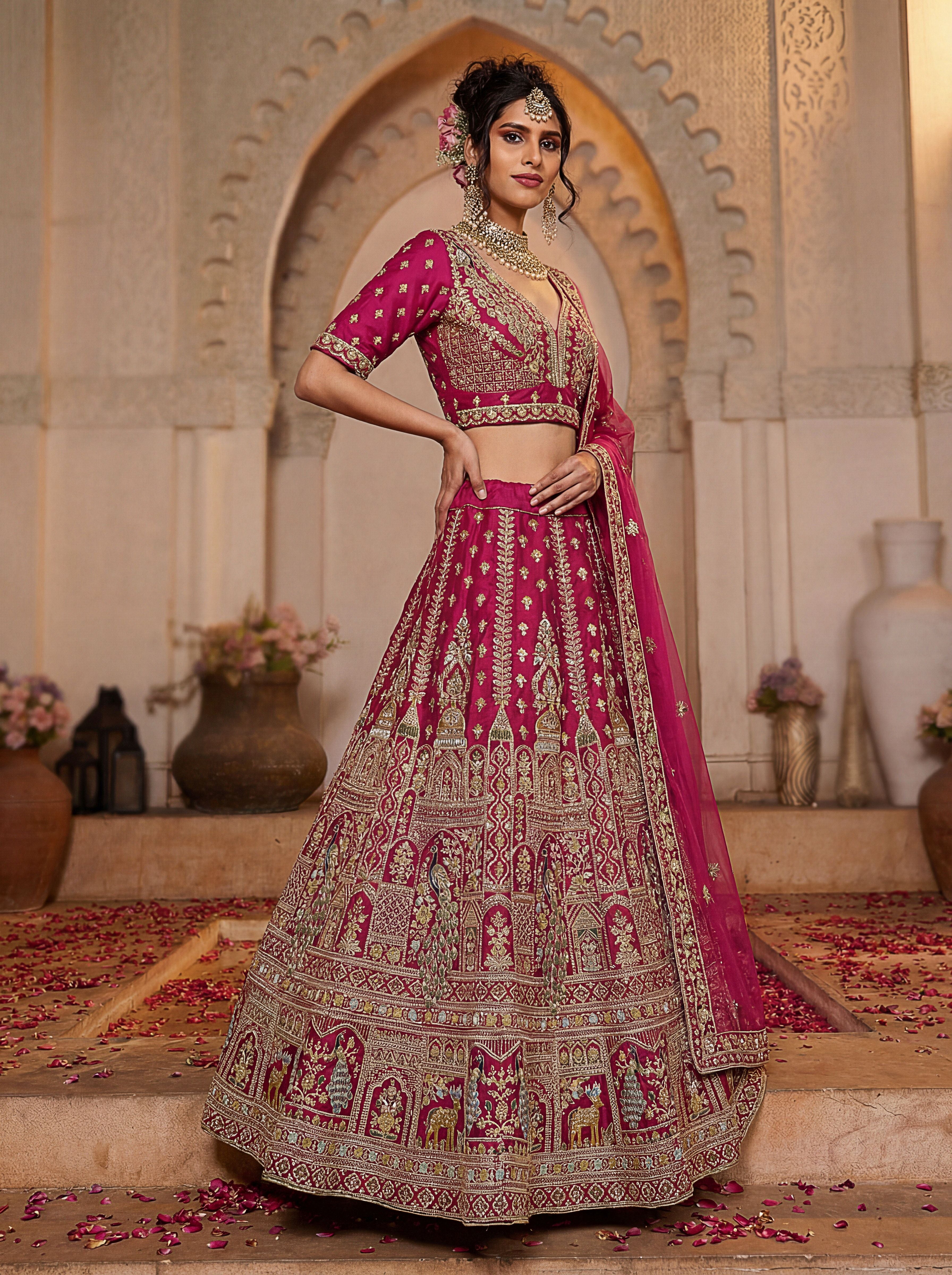 Rani Pink Silk Lehenga Choli With Fancy Embroidered, Dori Embroidered, Multi Thread work, Sequinned With Diamond studded