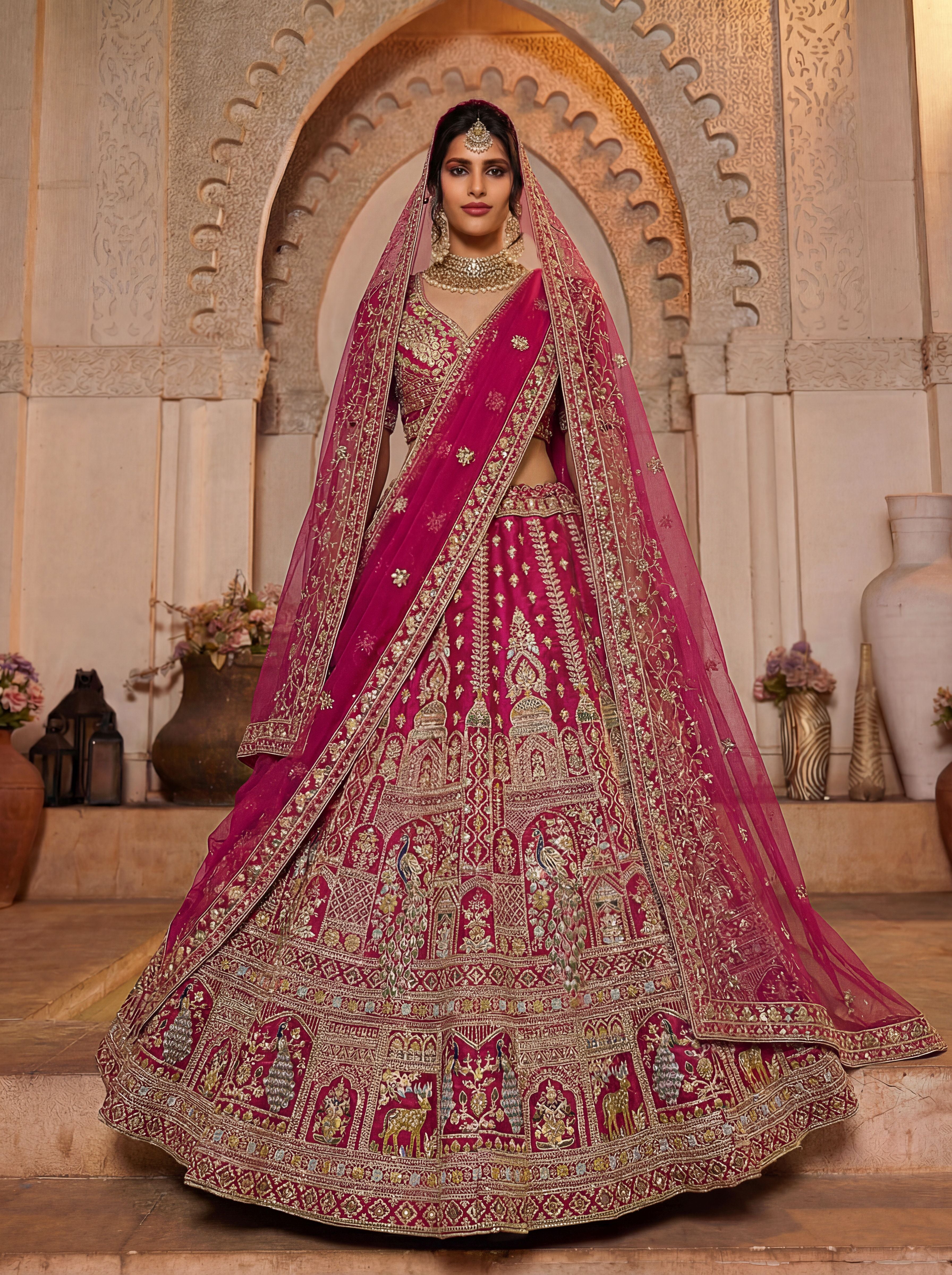 Rani Pink Silk Lehenga Choli With Fancy Embroidered, Dori Embroidered, Multi Thread work, Sequinned With Diamond studded