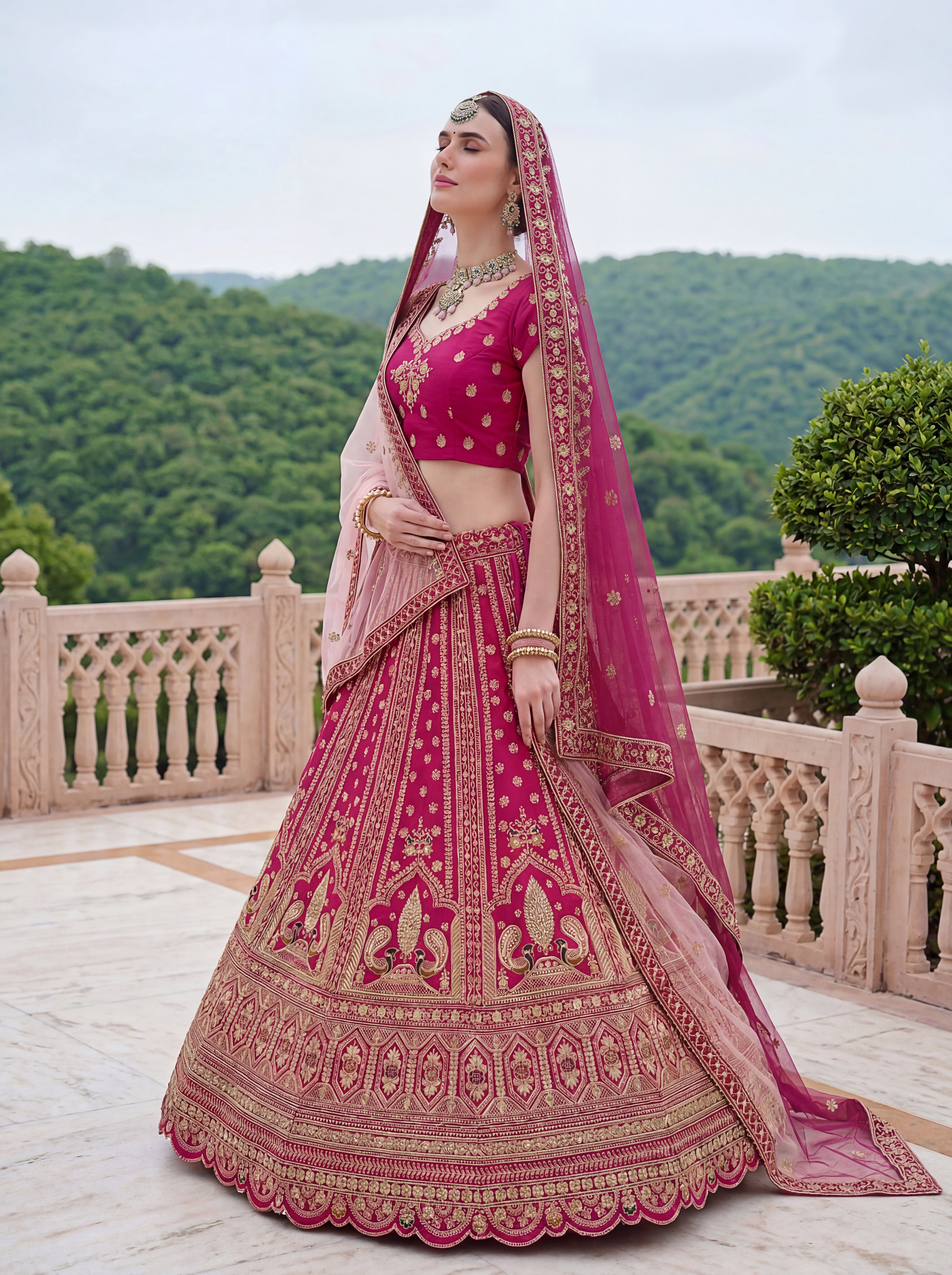 Rani Pink Silk Lehenga Choli With Fancy Multi Heavy Thread Embroidery With Sequins Work