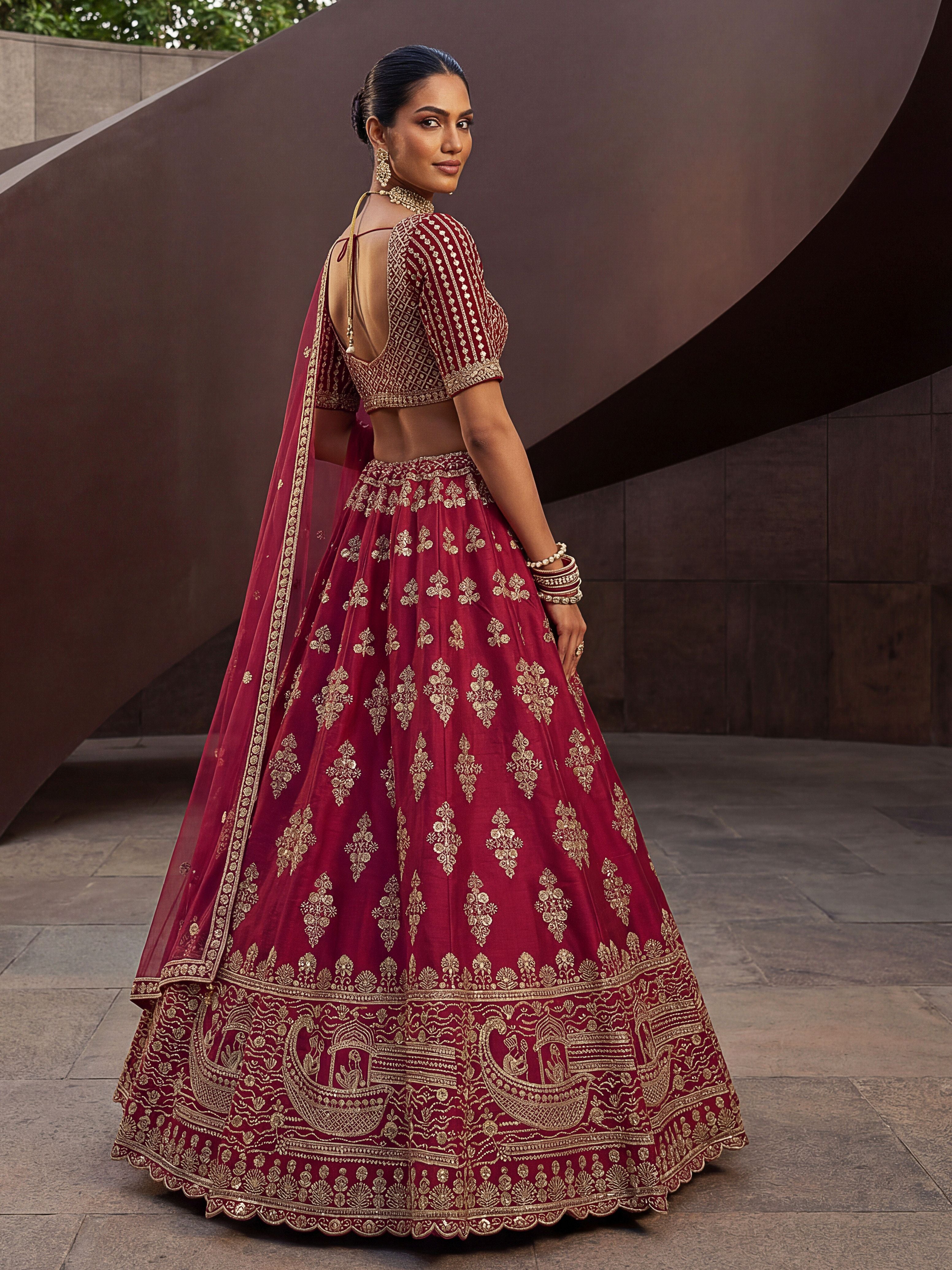 Rani Pink Silk Lehenga Choli With Hand Work With Jari Embroidery And Pipe Work