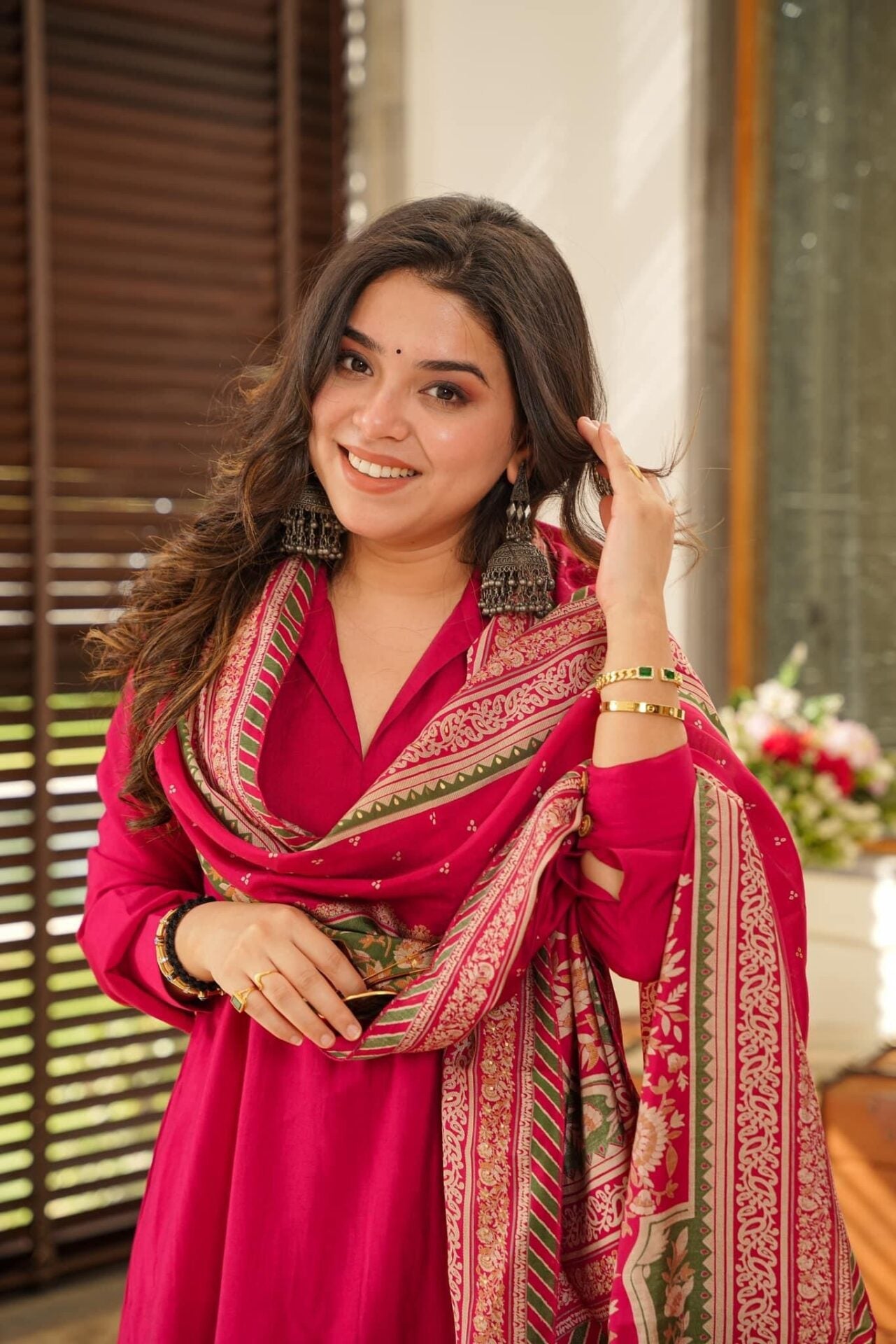 Rani Pink South Cotton Plain Kurta Pant With Printed Dupatta