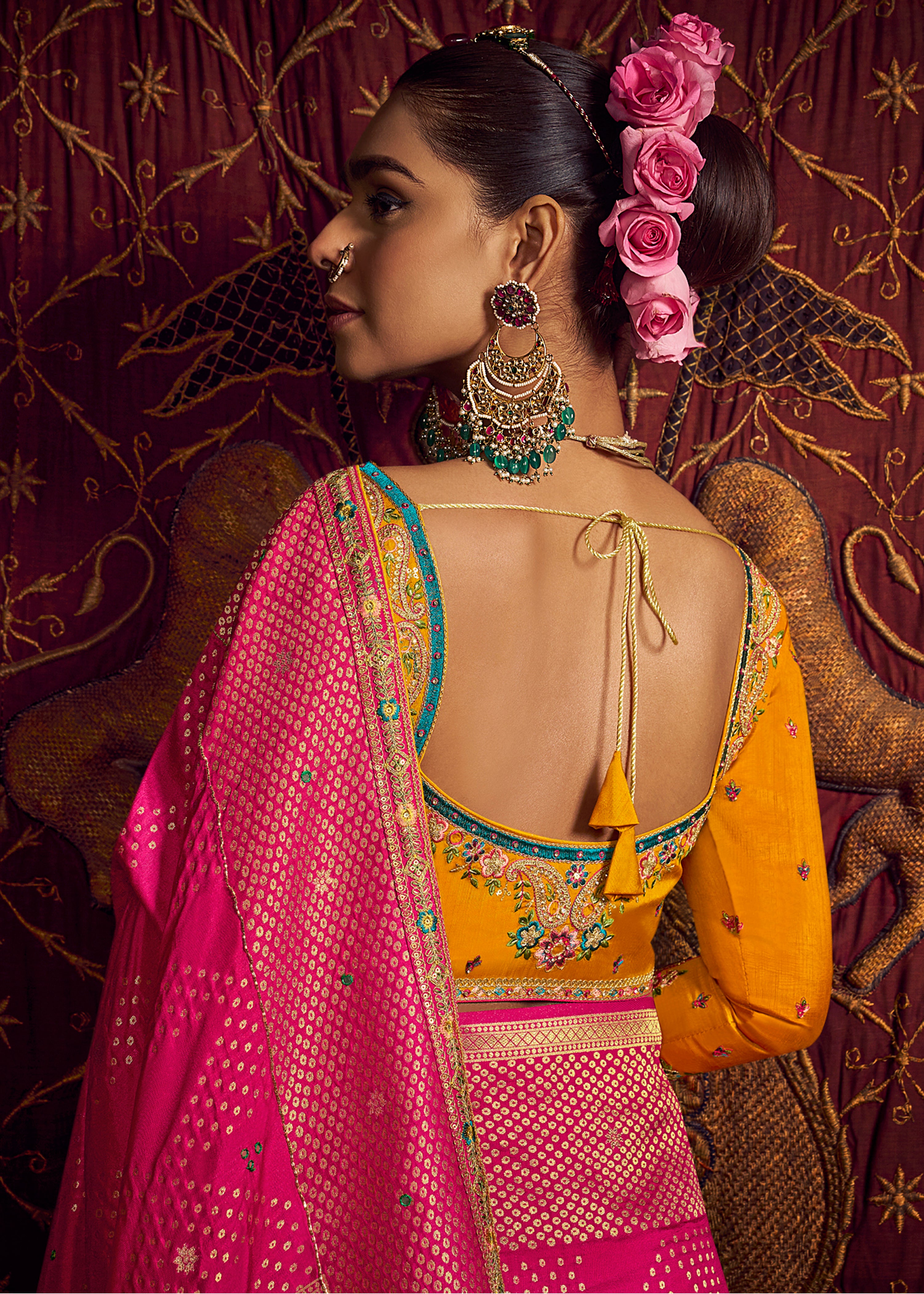 Rani Pink Viscose Dola Saree with Hand Work and Embroidered Blouse