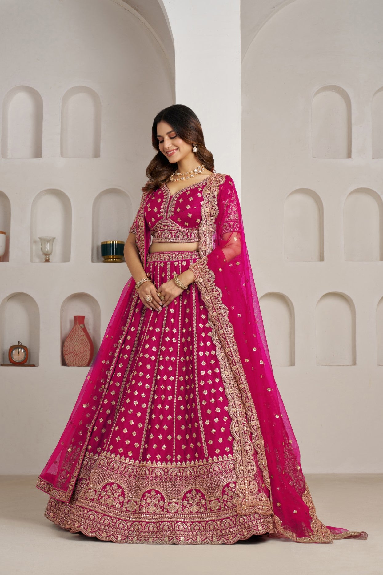 Rani Silk Double Dupatta Bridal Lehenga Choli with Royal Detailing