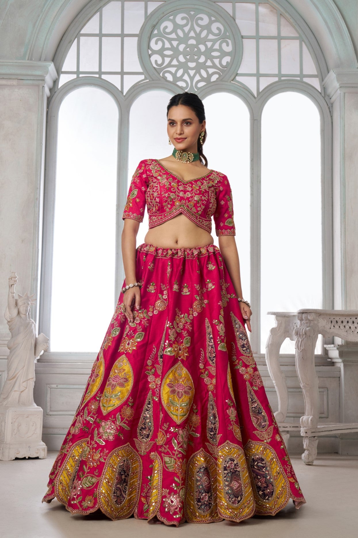 Rani Silk Heritage Bridal Lehenga Choli with Intricate Zari Embroidery