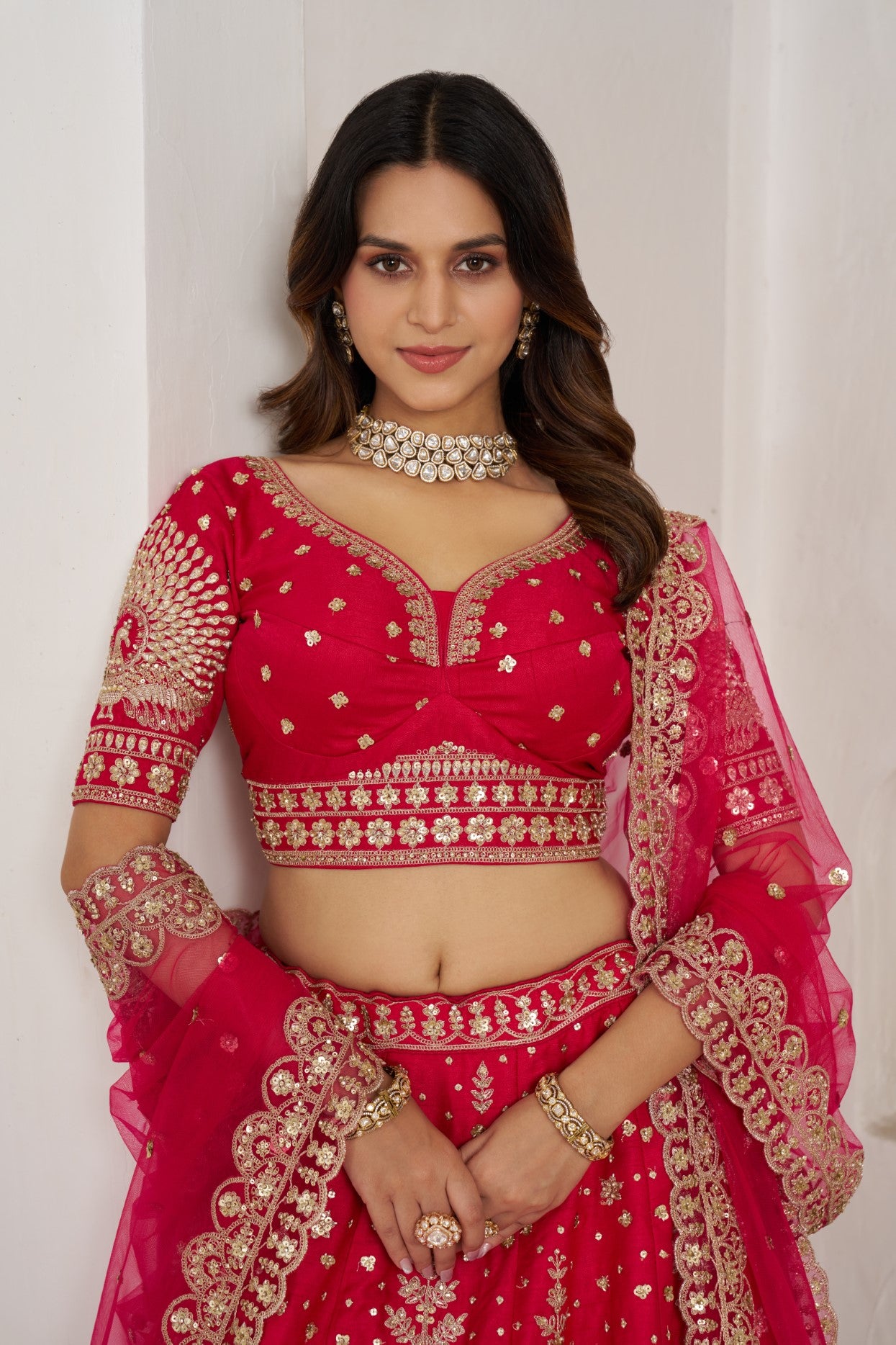 Rani Silk Royal Floral Embroidered Bridal Couture Lehenga