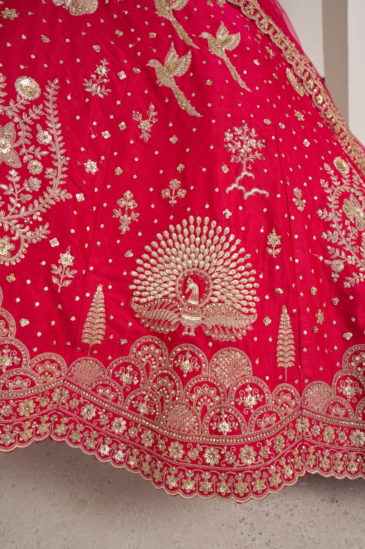 Rani Silk Royal Floral Embroidered Bridal Couture Lehenga