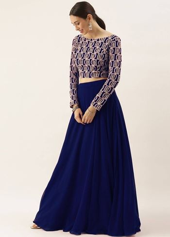 Ravishing Blue Sequins Georgette Party Wear Lehenga Choli With Dupatta