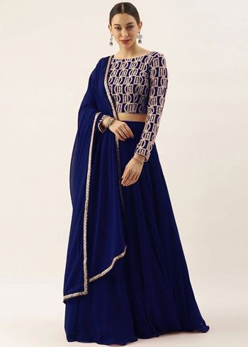 Ravishing Blue Sequins Georgette Party Wear Lehenga Choli With Dupatta