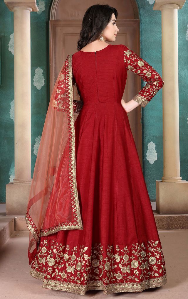Red Adda Silk Heavy Embroidery with Embroidered bordered Border Dupatta Anarkali Suits