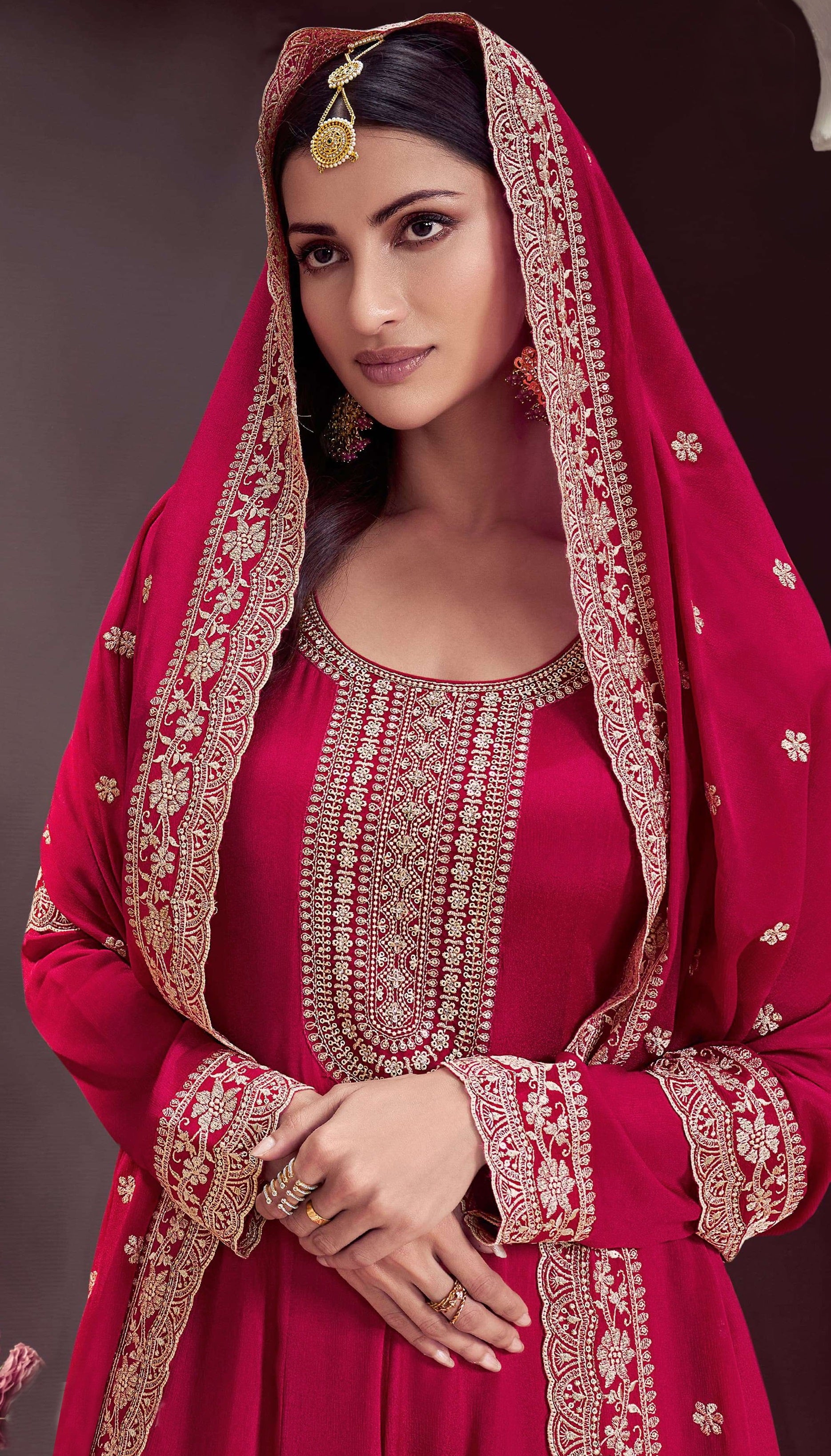Red Anarkali Suit With Heavy Embroidery Work