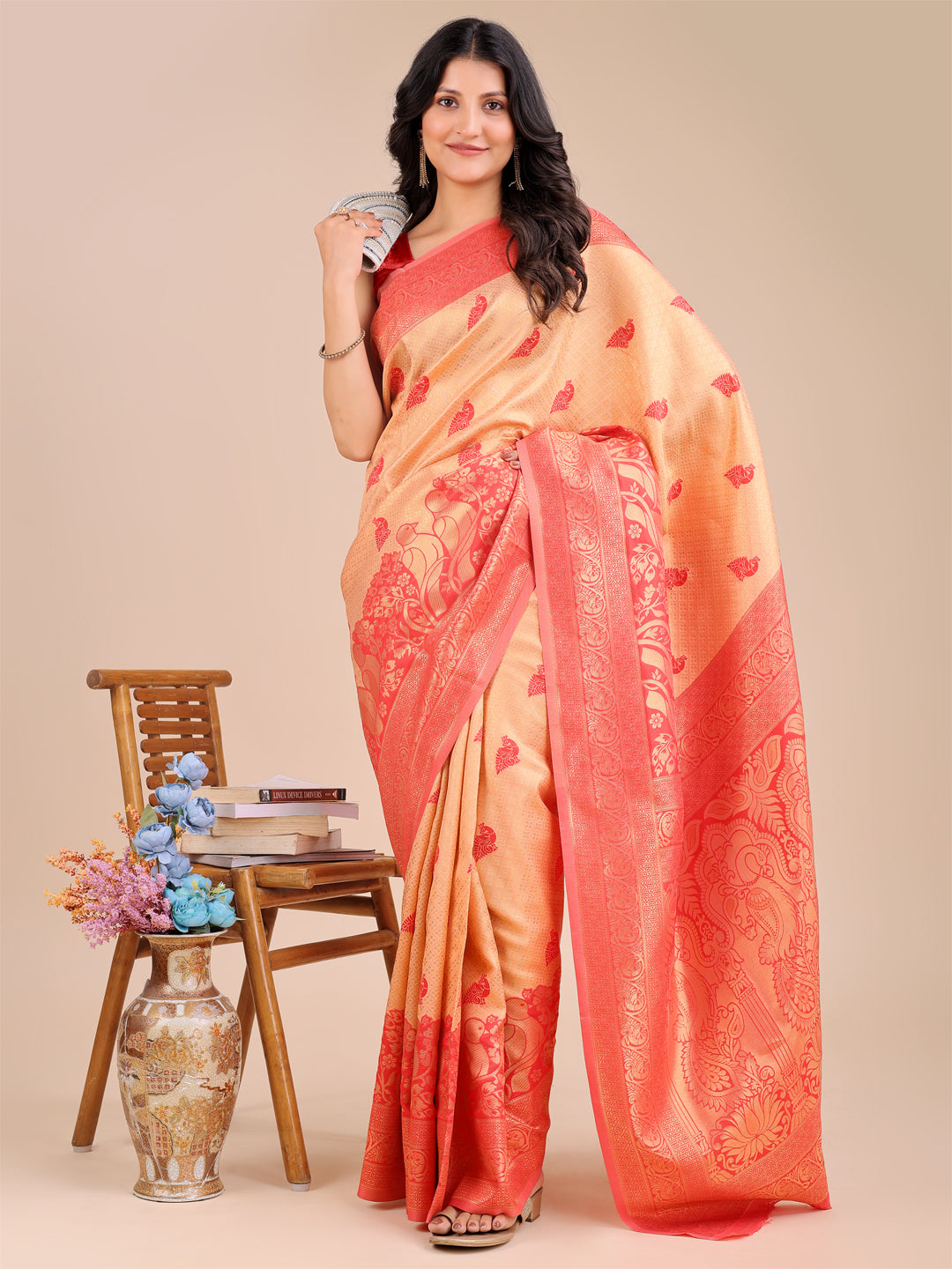 Red Banarasi Silk Woven Jacquard Designer Graceful Ceremonial Saree