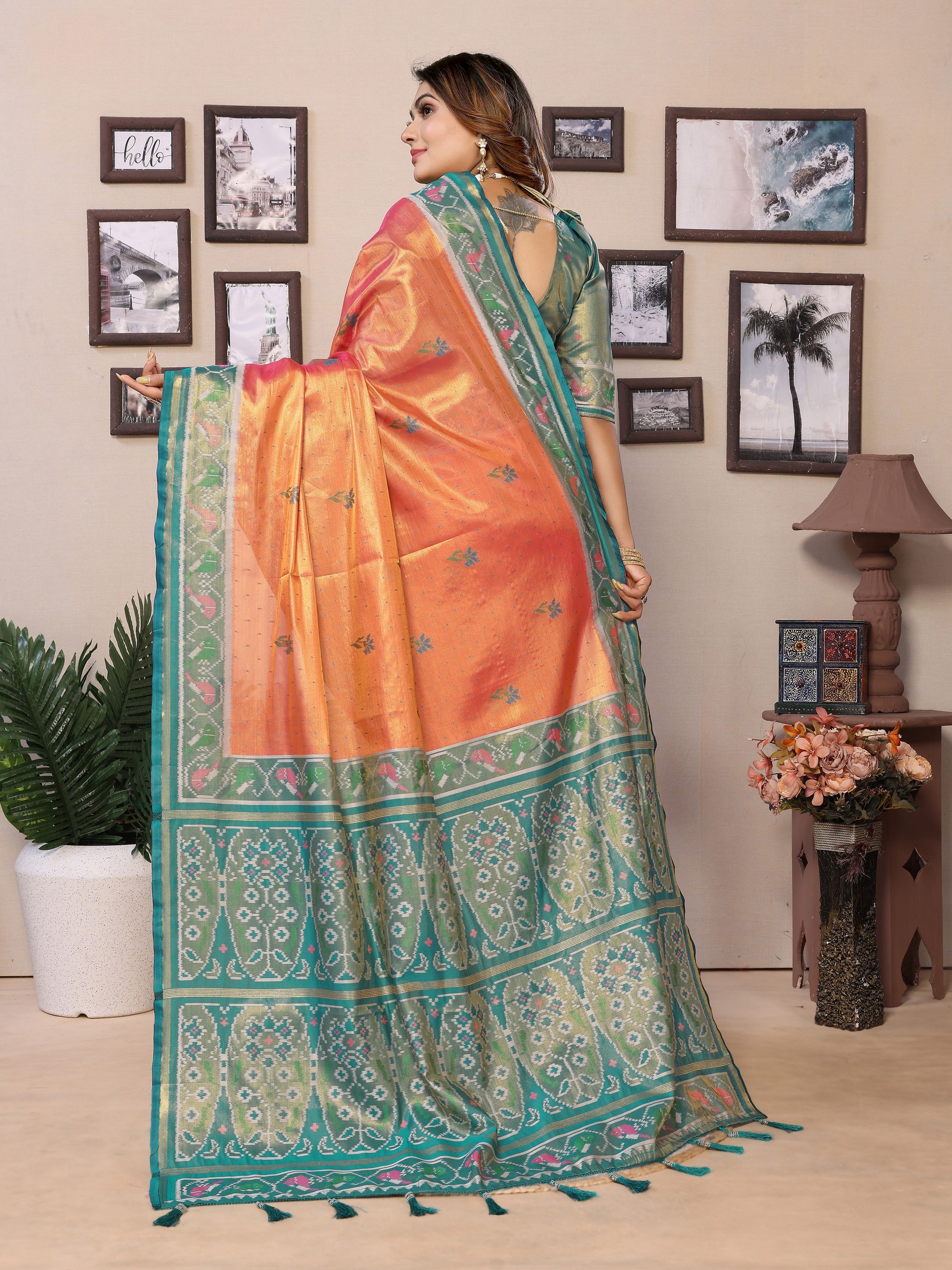 Red Banarasi Tissue Silk Woven Patola Designer Ethnic Indian Saree