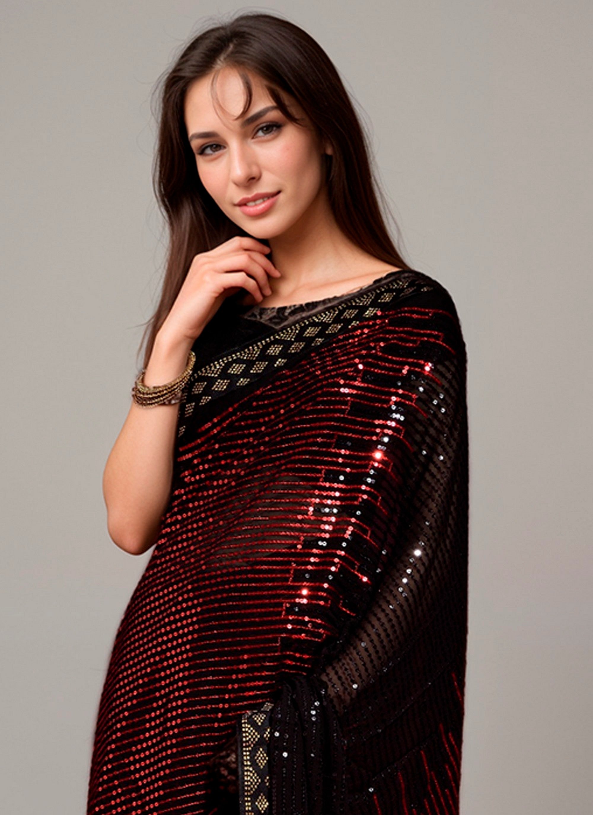 Red Beautiful Bollywood Style Ceremonial Georgette Saree