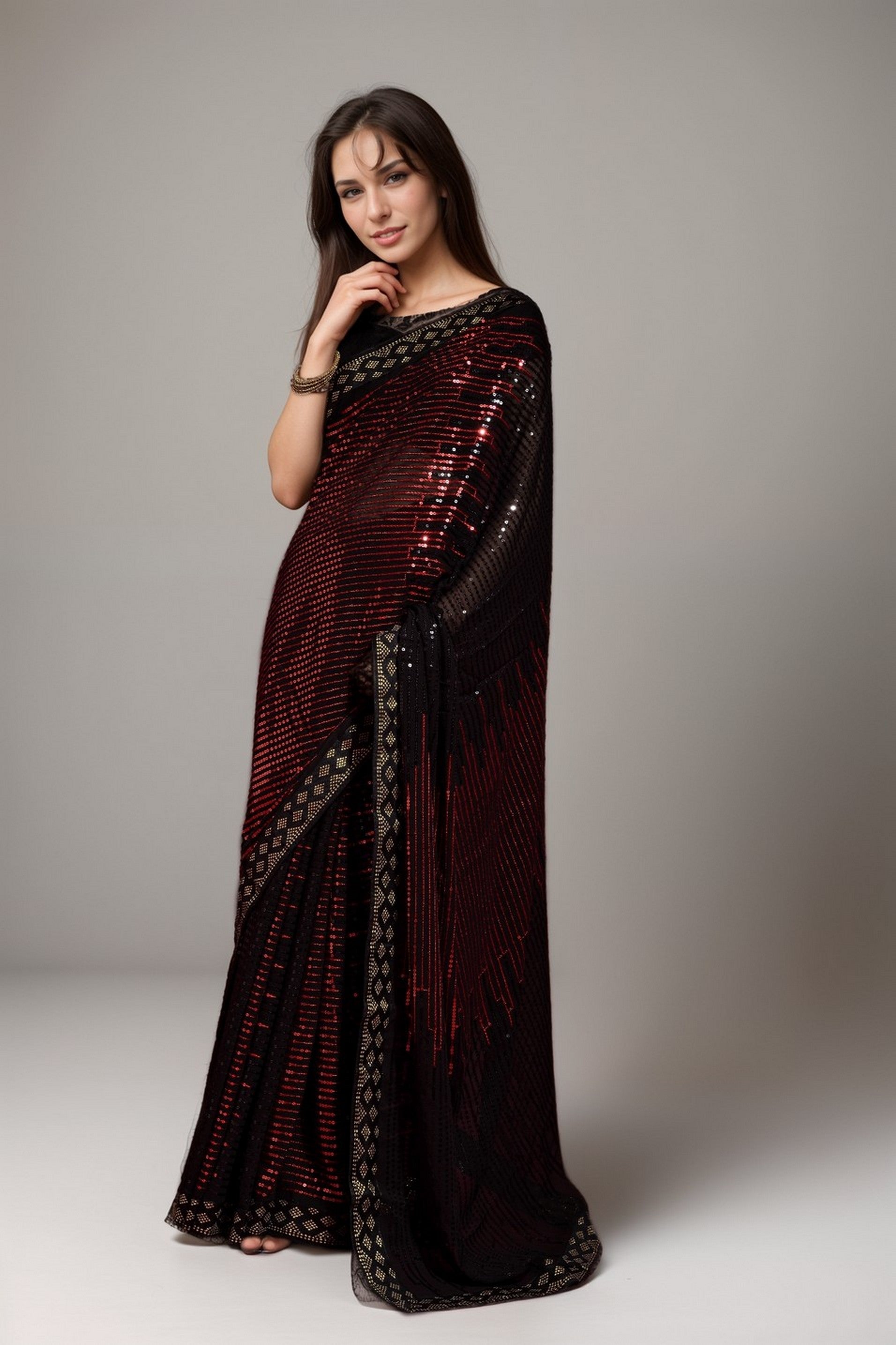 Red Beautiful Bollywood Style Ceremonial Georgette Saree