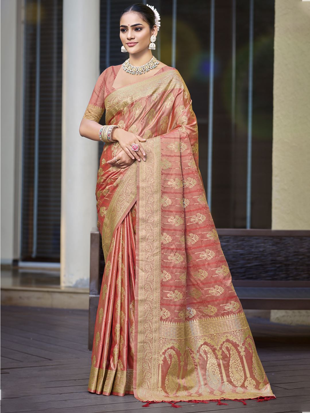 Red Color Satin Silk Classic Saree