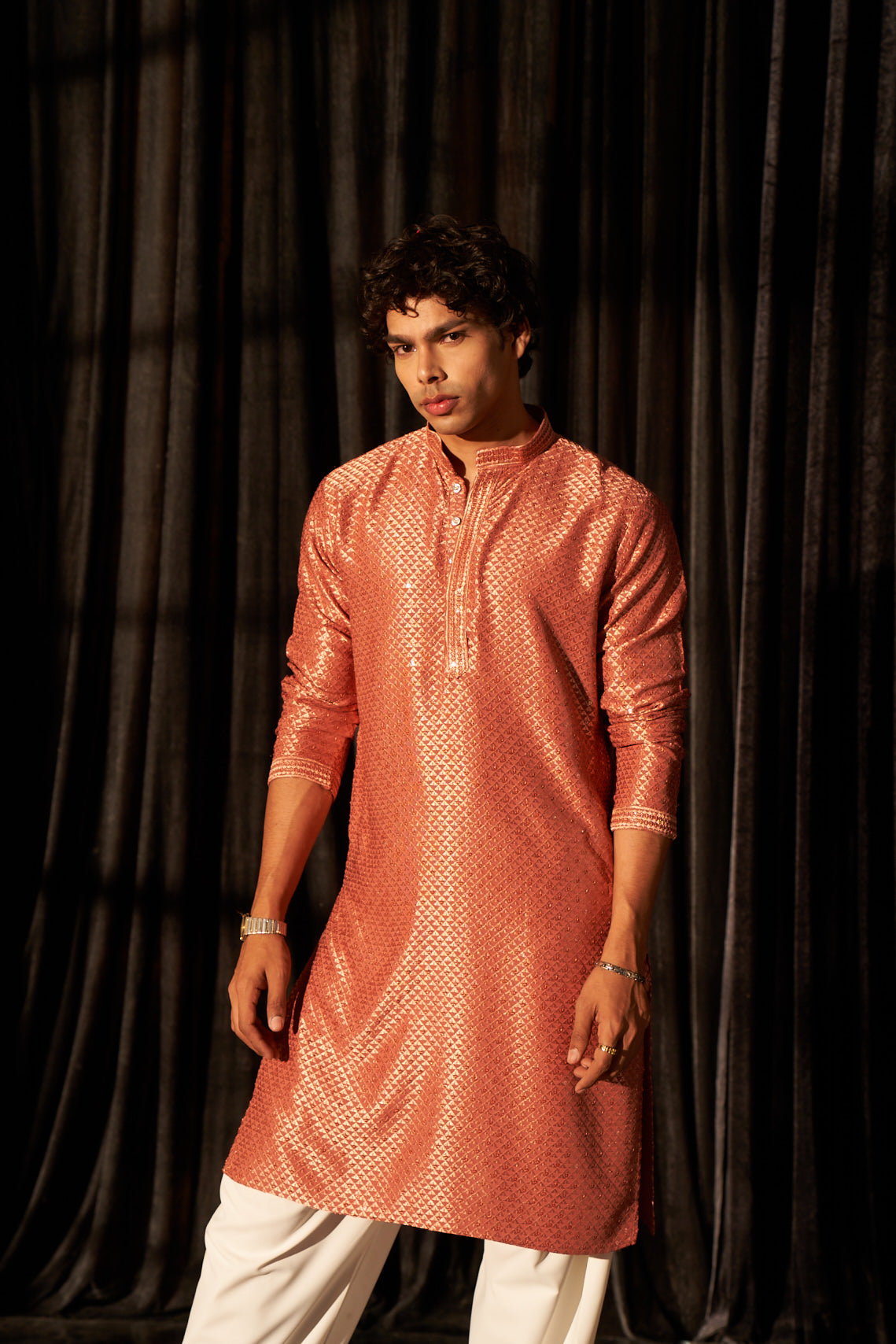 Red Color Viscose Kurta Payjama Featuring Chikankari Work – Ideal for Ceremonial Wear