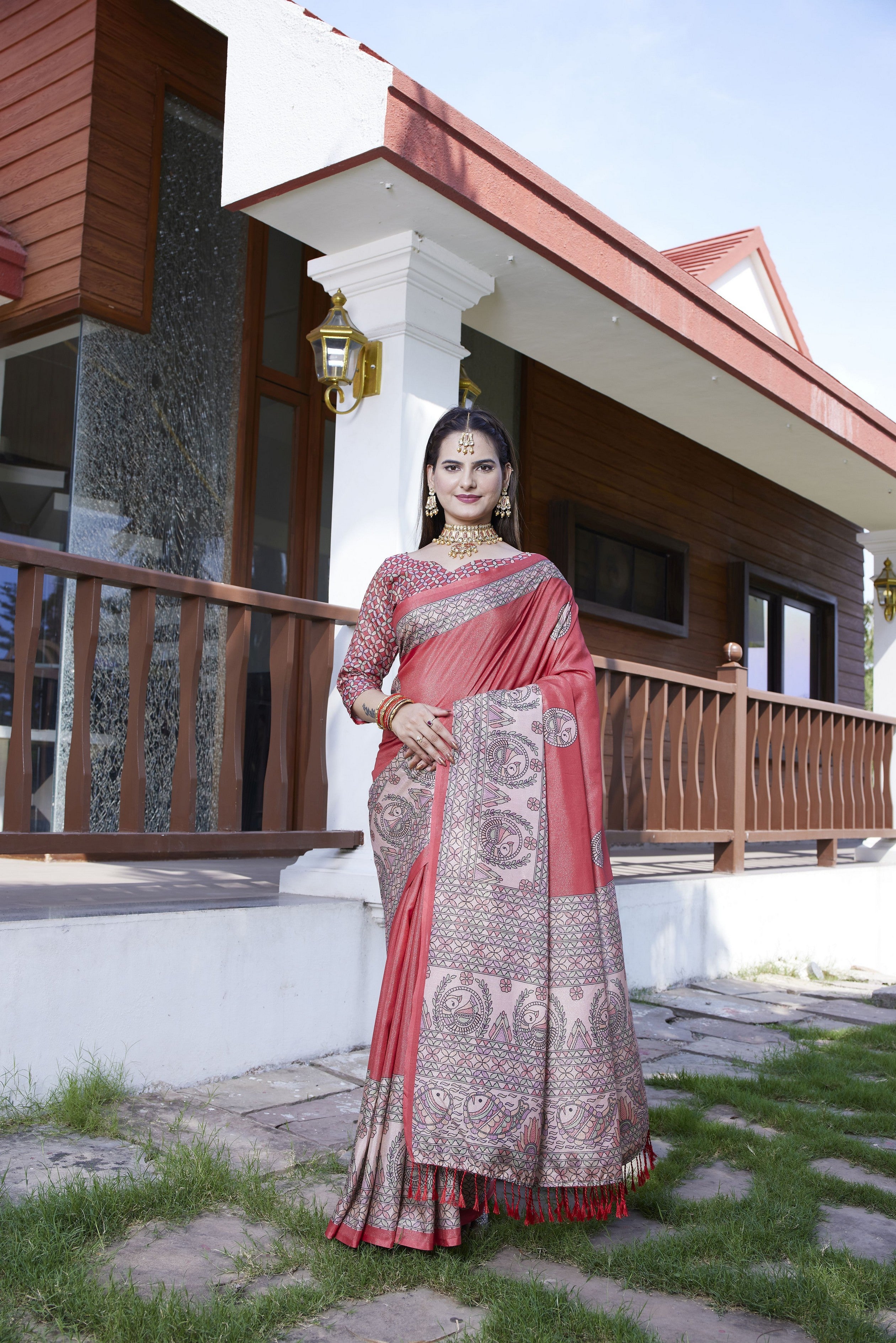Red Crepe Designer Partywear Saree