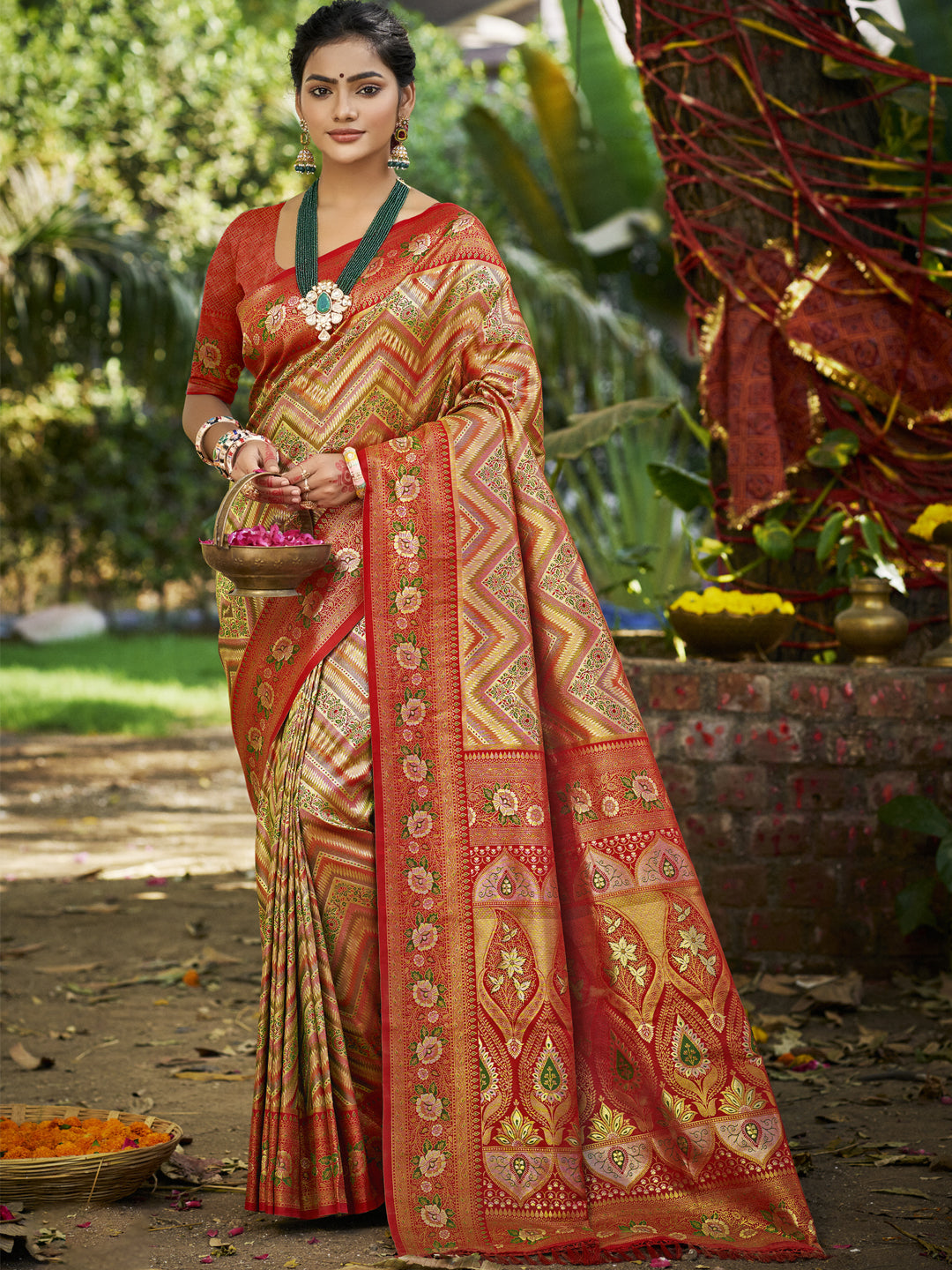 Red Dharmavaram Silk Saree With Classic Drape and Refined Beauty