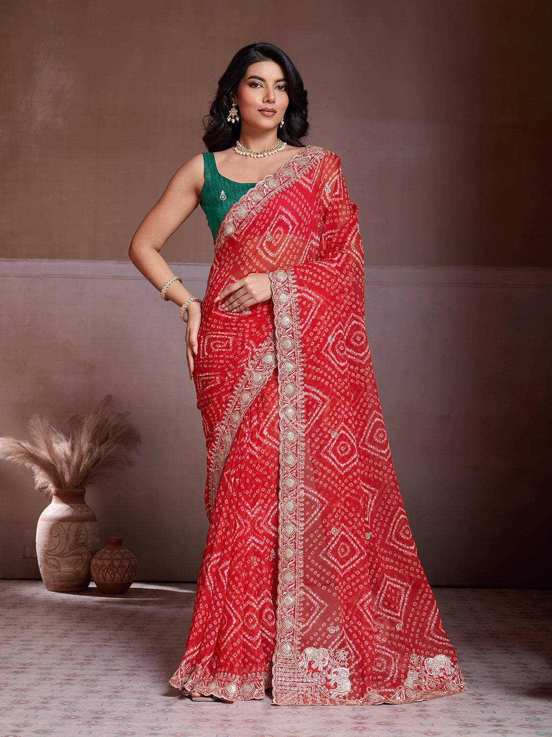 Red Georgette Saree With Embroidery Festive Designer Saree