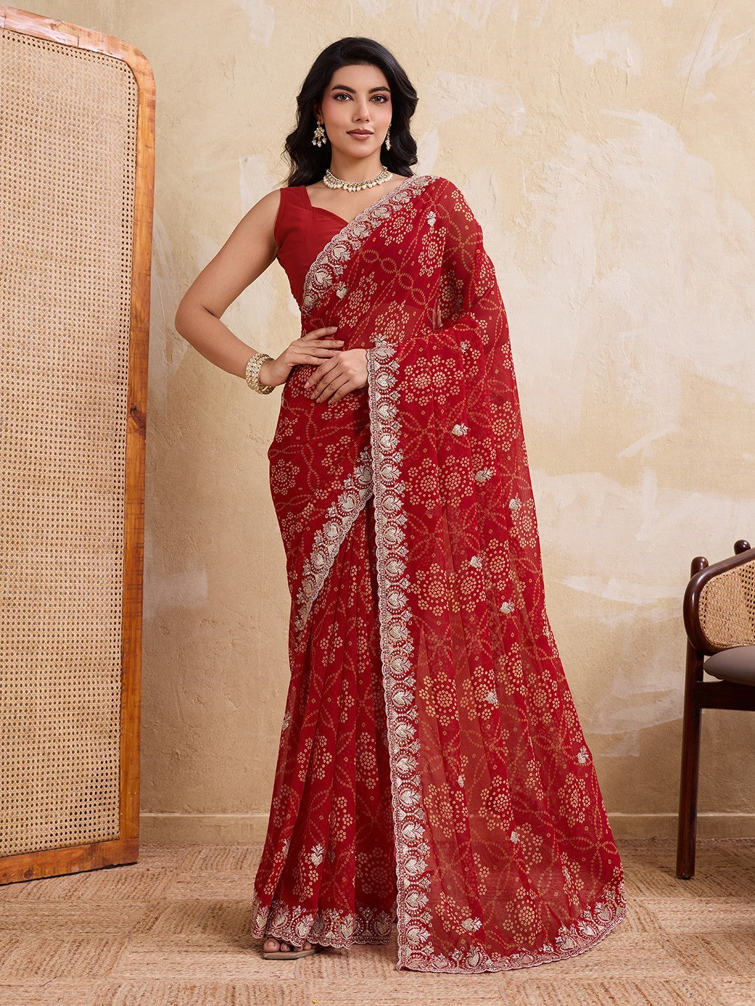 Red Georgette Saree With Printed Designer Premium Saree