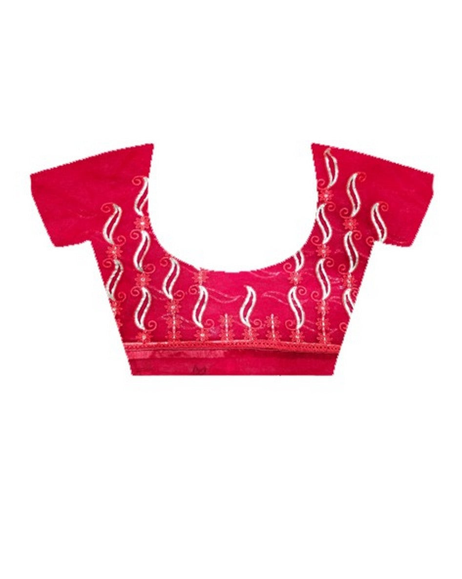 Red Girlie Butterfly Net Fabric Stylish Resham Embroidered Partywear Saree