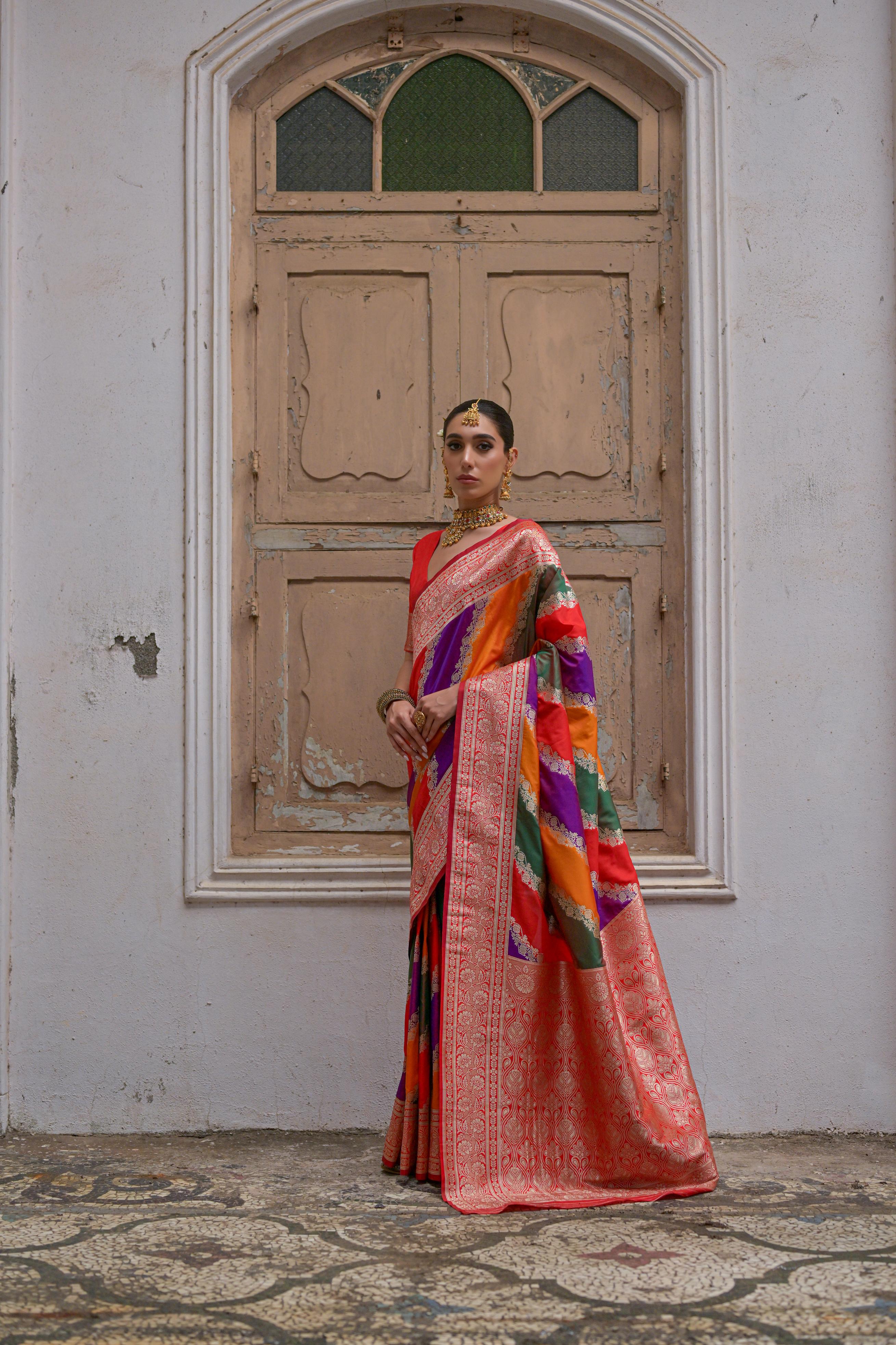 Red Handloom Woven Kadwa Style Designer Banarasi Silk Saree