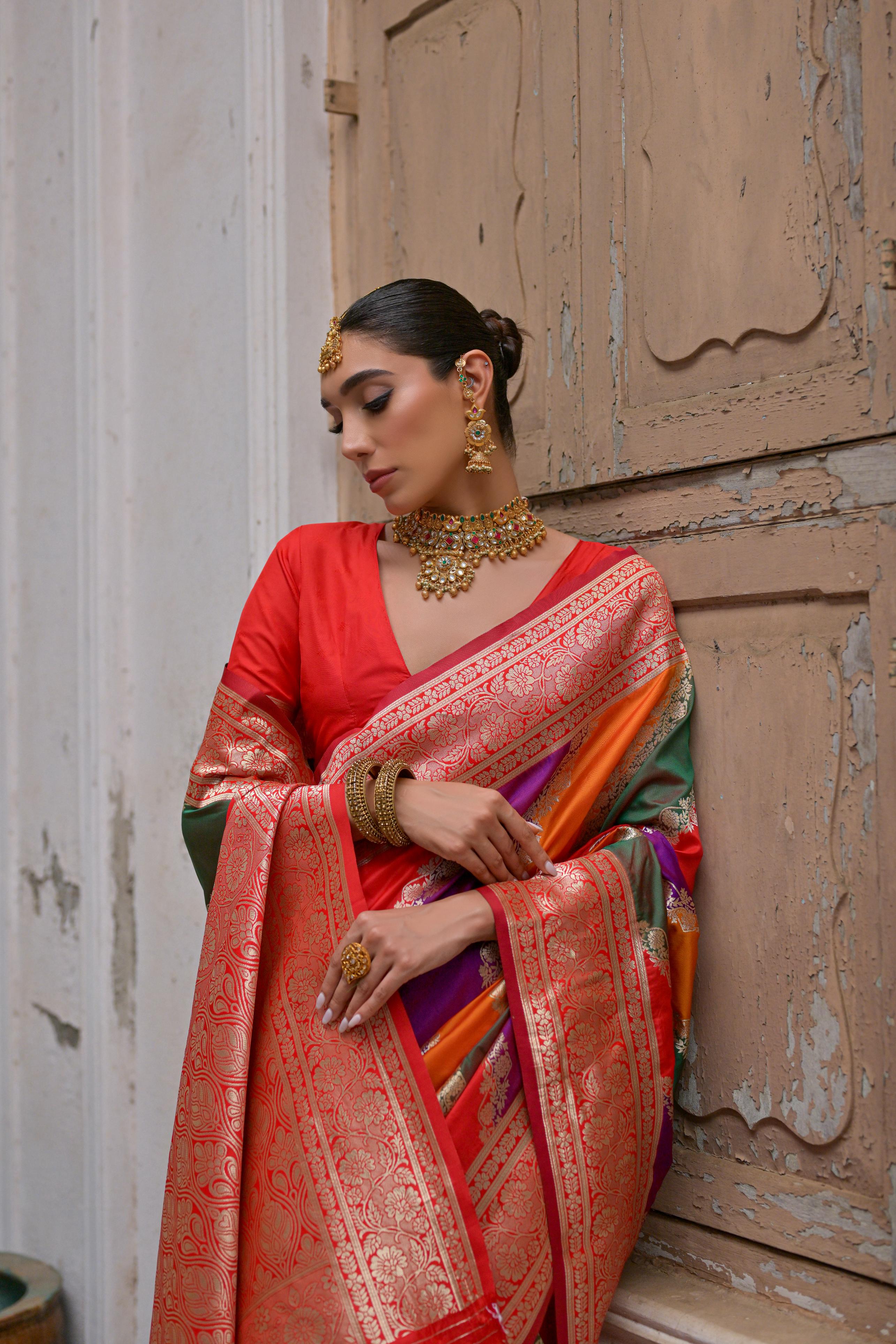 Red Handloom Woven Kadwa Style Designer Banarasi Silk Saree