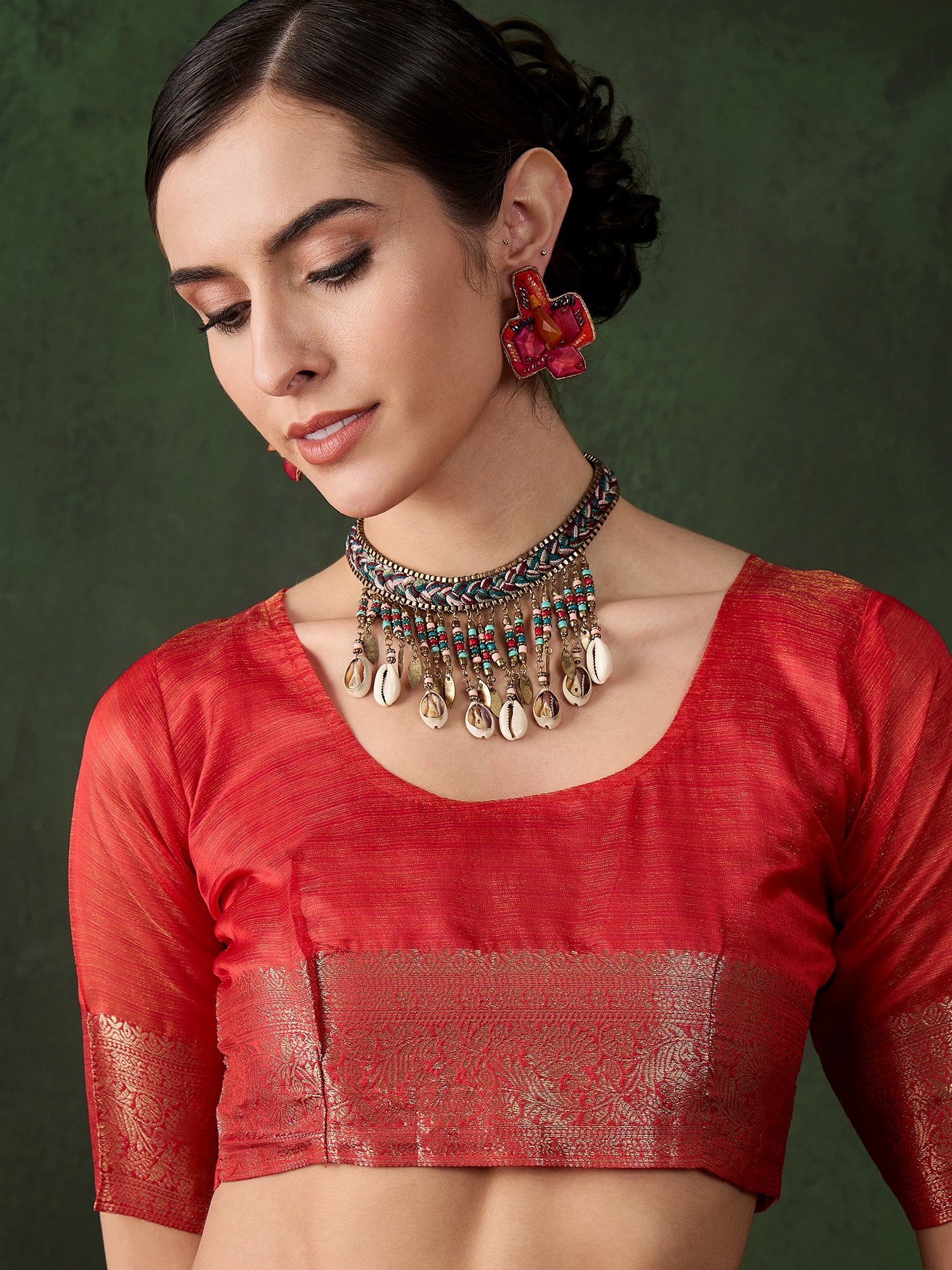 Red Khadi Organza Woven Jacquard Designer Traditional Festive Wear Saree