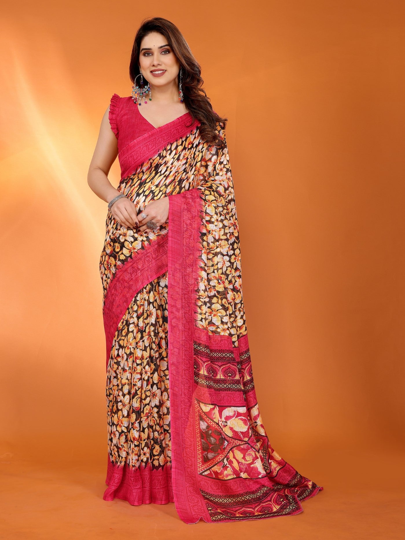 Red Kota Doriya Saree With Printed Design