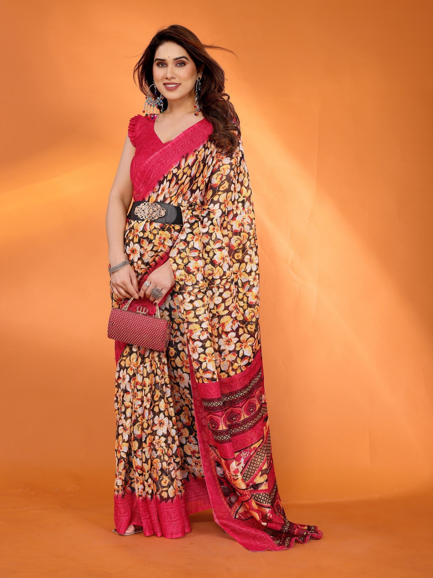 Red Kota Doriya Saree With Printed Design