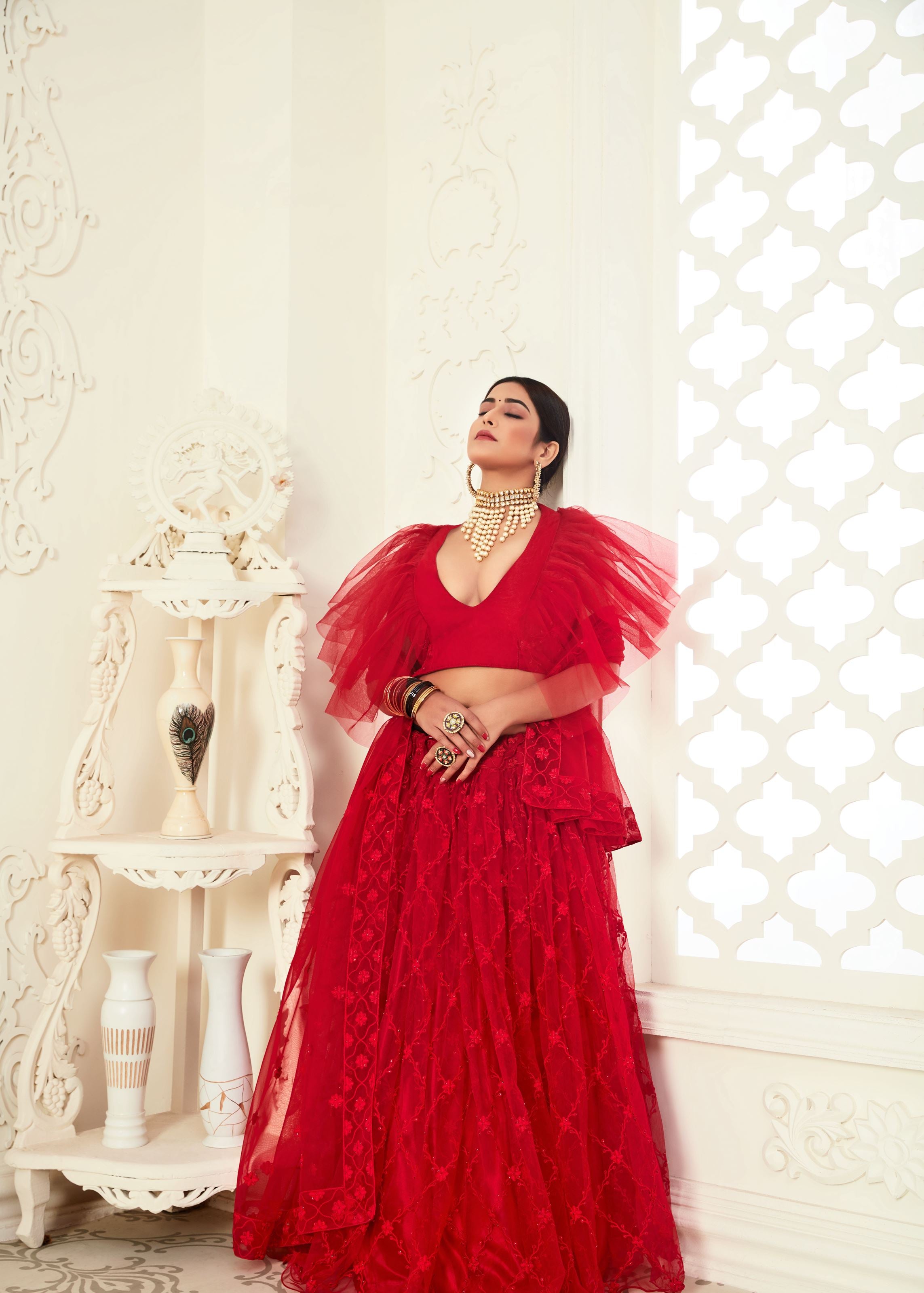 Red Lehenga Choli With Butterfly Net And Full Embroidery Work