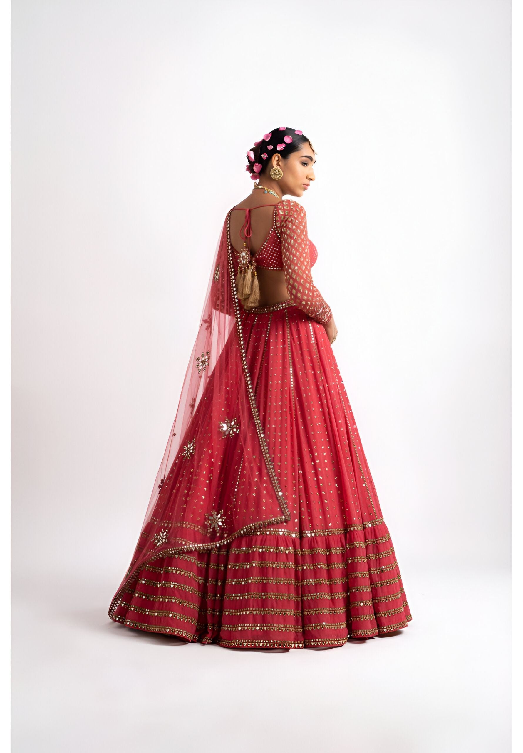 Red Lehenga Choli With Sequence With Thread And Jari Embroidery Work