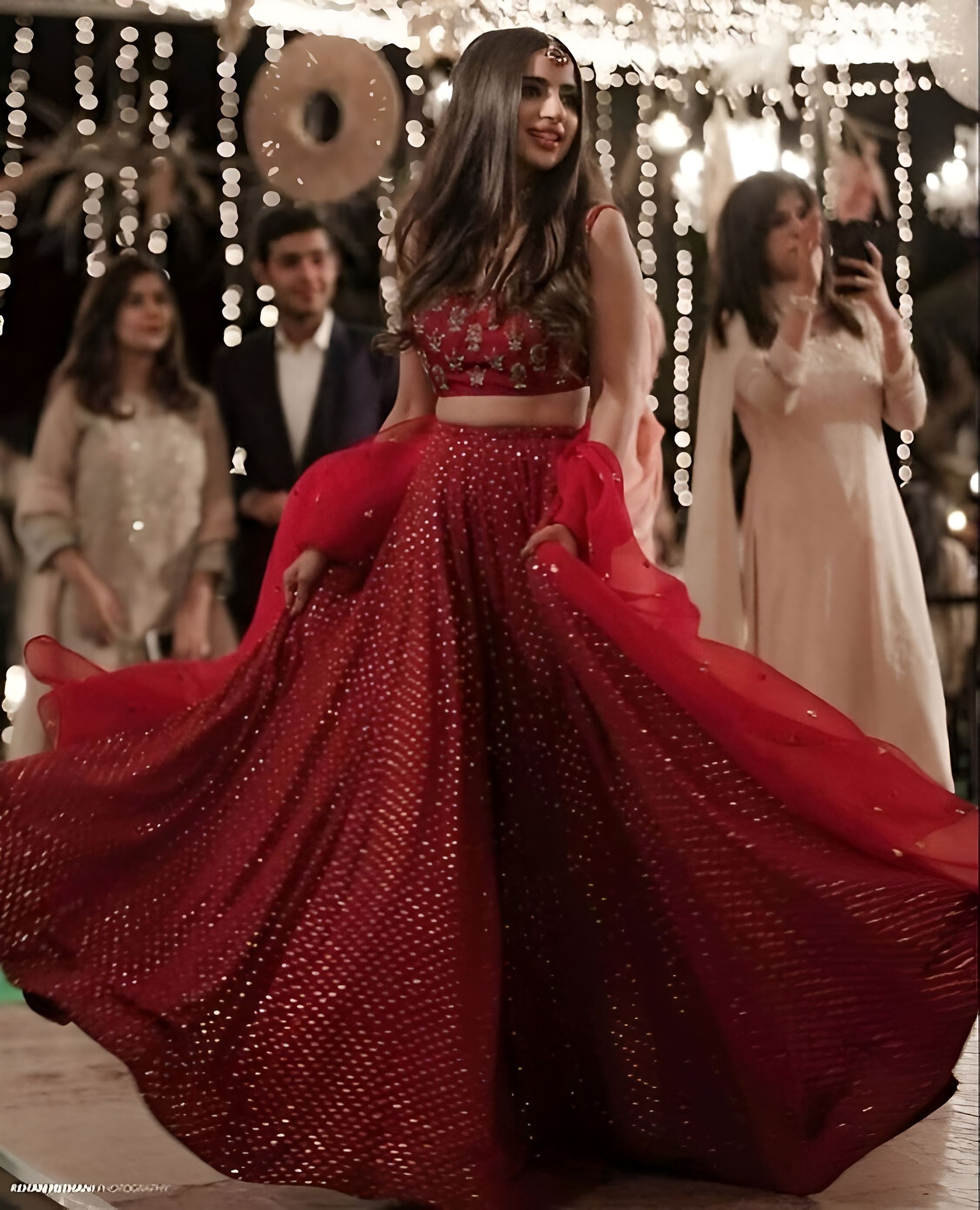 Red Lehenga Choli With Sequence With Thread And Jari Embroidery Work