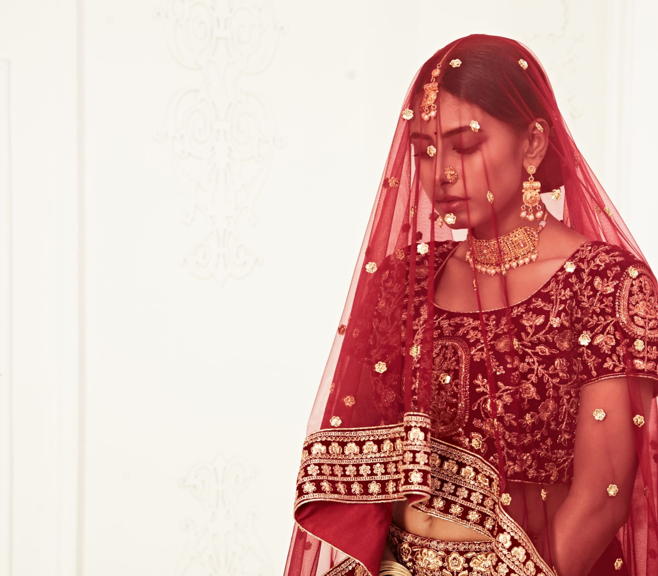 Red Lehenga Choli With Thread, Zari, Dori And Sequins Embroidery Work