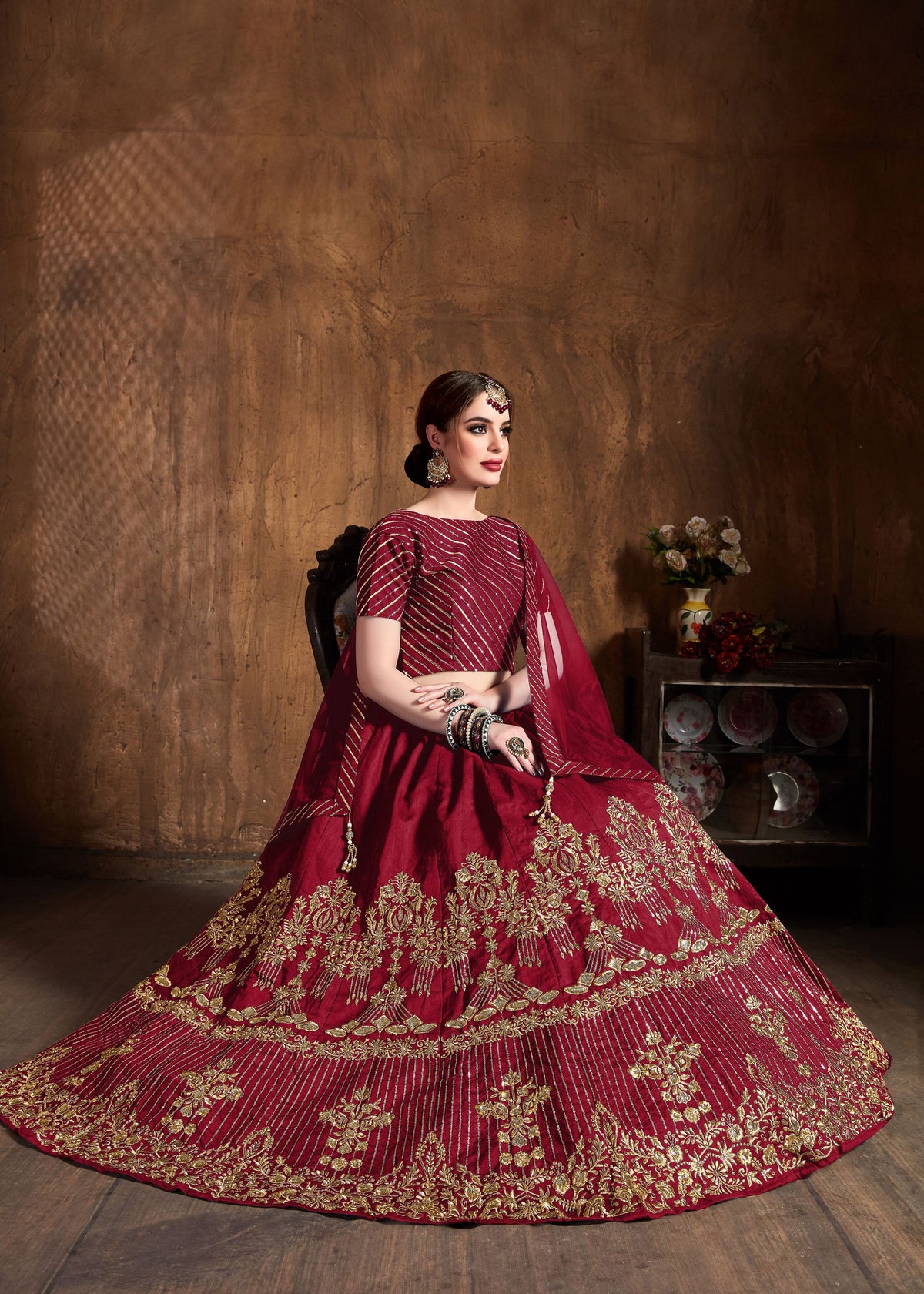 Red Lehenga Choli With Zari, Sequins Embroidery And Diamond Work