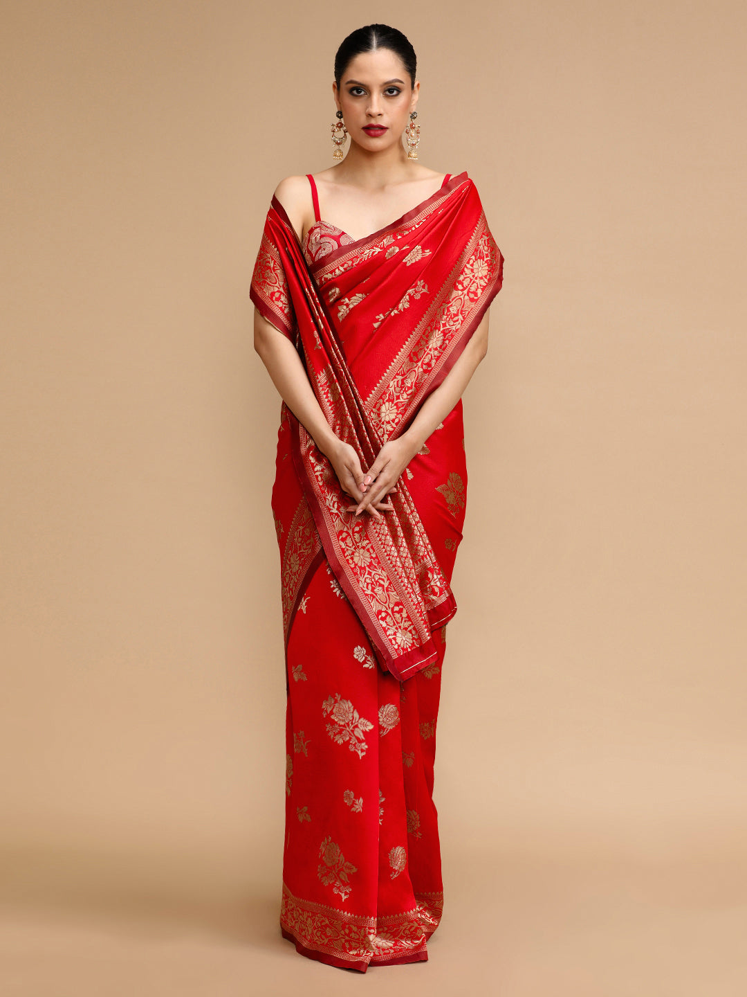 Red Lichi Silk Saree Woven Jacquard Designer For Ceremonial Looks