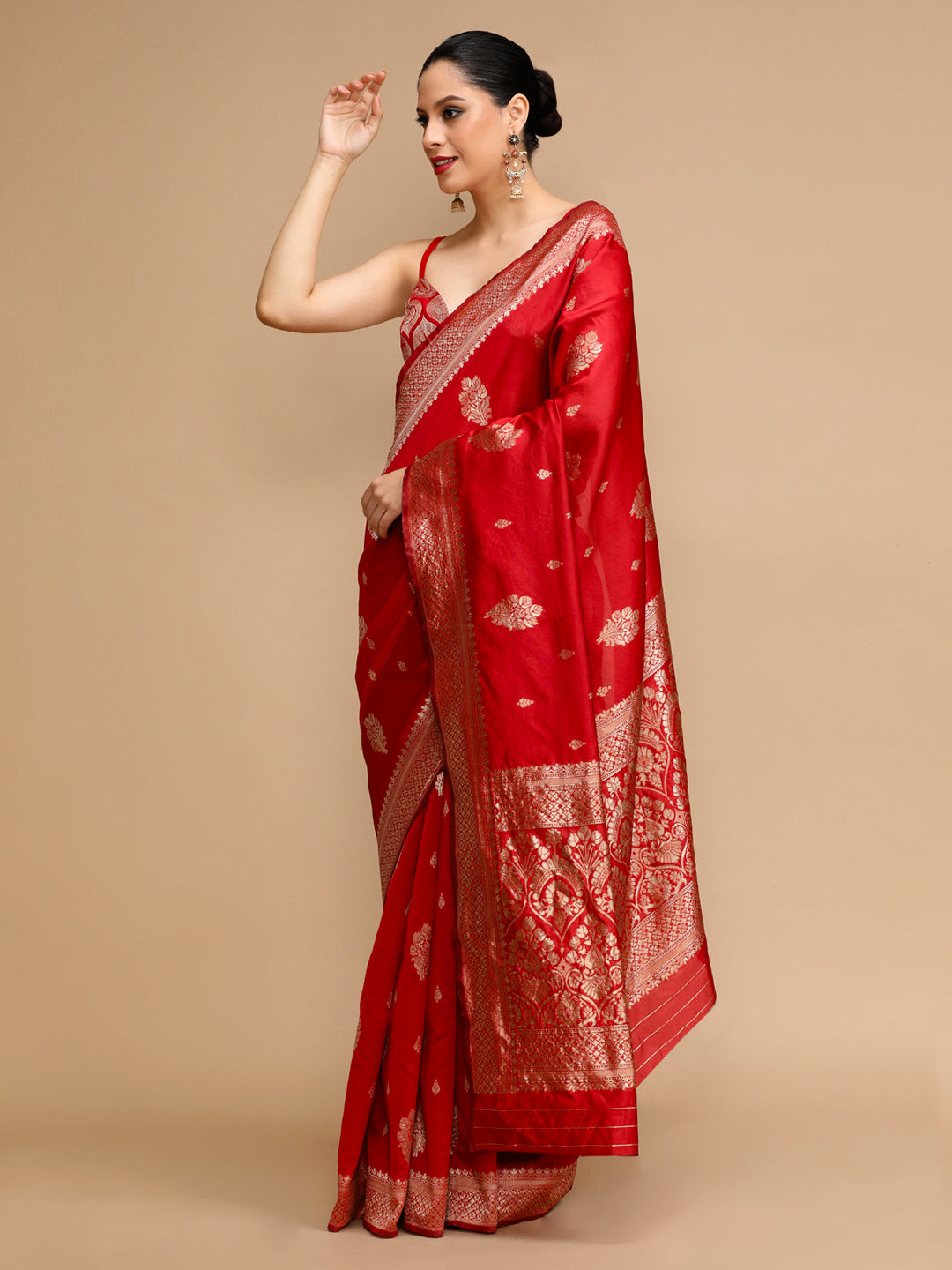 Red Lichi Silk Saree Woven Jacquard Designer For Ceremonial Looks
