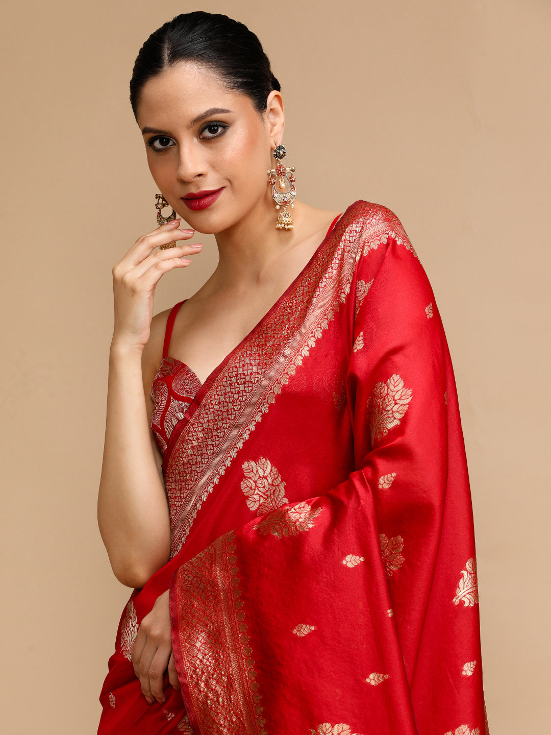 Red Lichi Silk Saree Woven Jacquard Designer For Ceremonial Looks