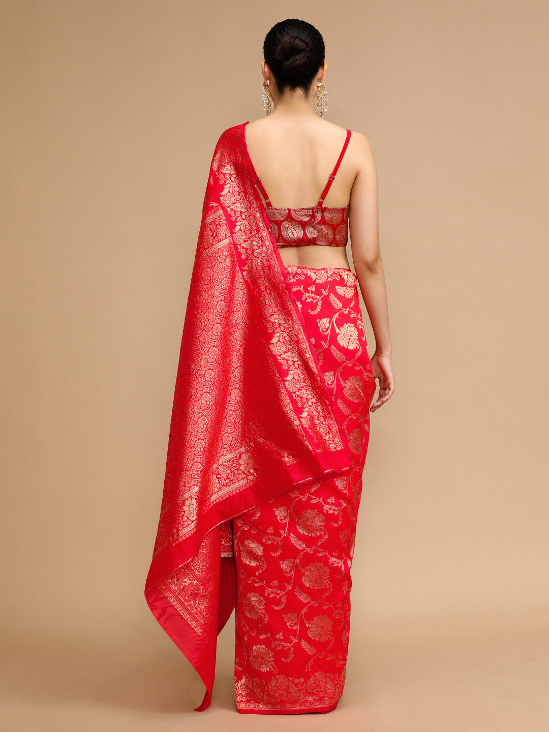 Red Lichi Silk Saree Woven Jacquard Designer For Ceremonial Looks