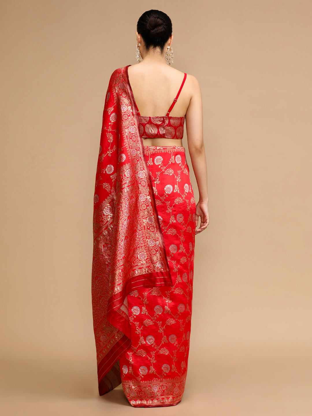 Red Lichi Silk Saree Woven Jacquard Designer For Ceremonial Looks