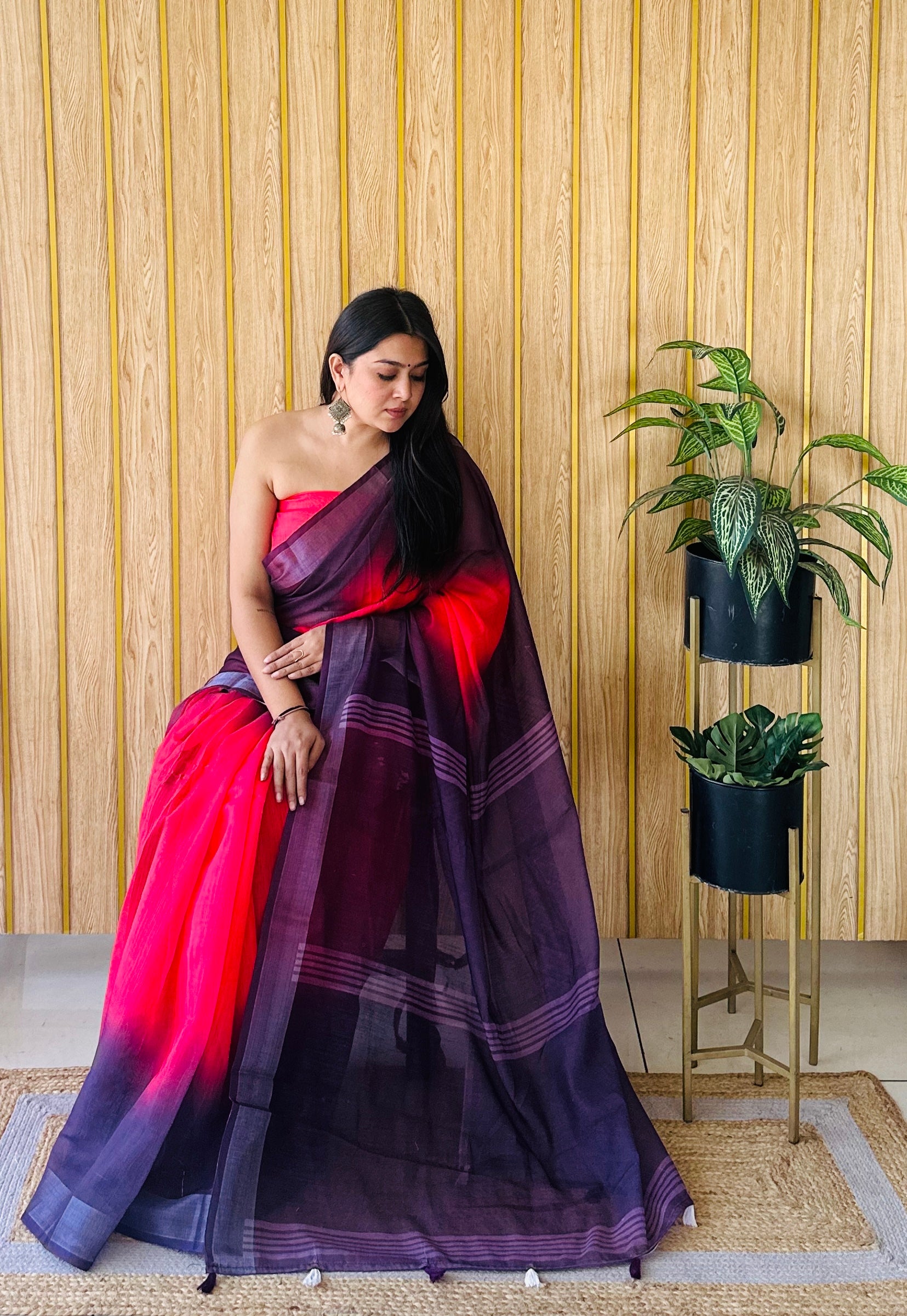 Red Linen Cotton Digital Batik Printed Traditional Looks Saree