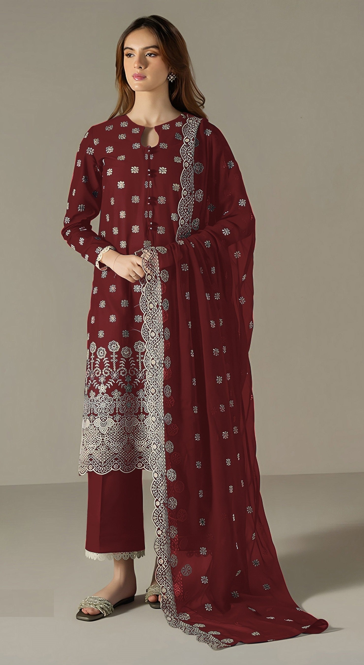 Red Pakistani Salwar Suit With Heavy Embroidery Work