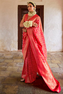 Red Pure Viscose Silk Saree With Jacquard Woven Work