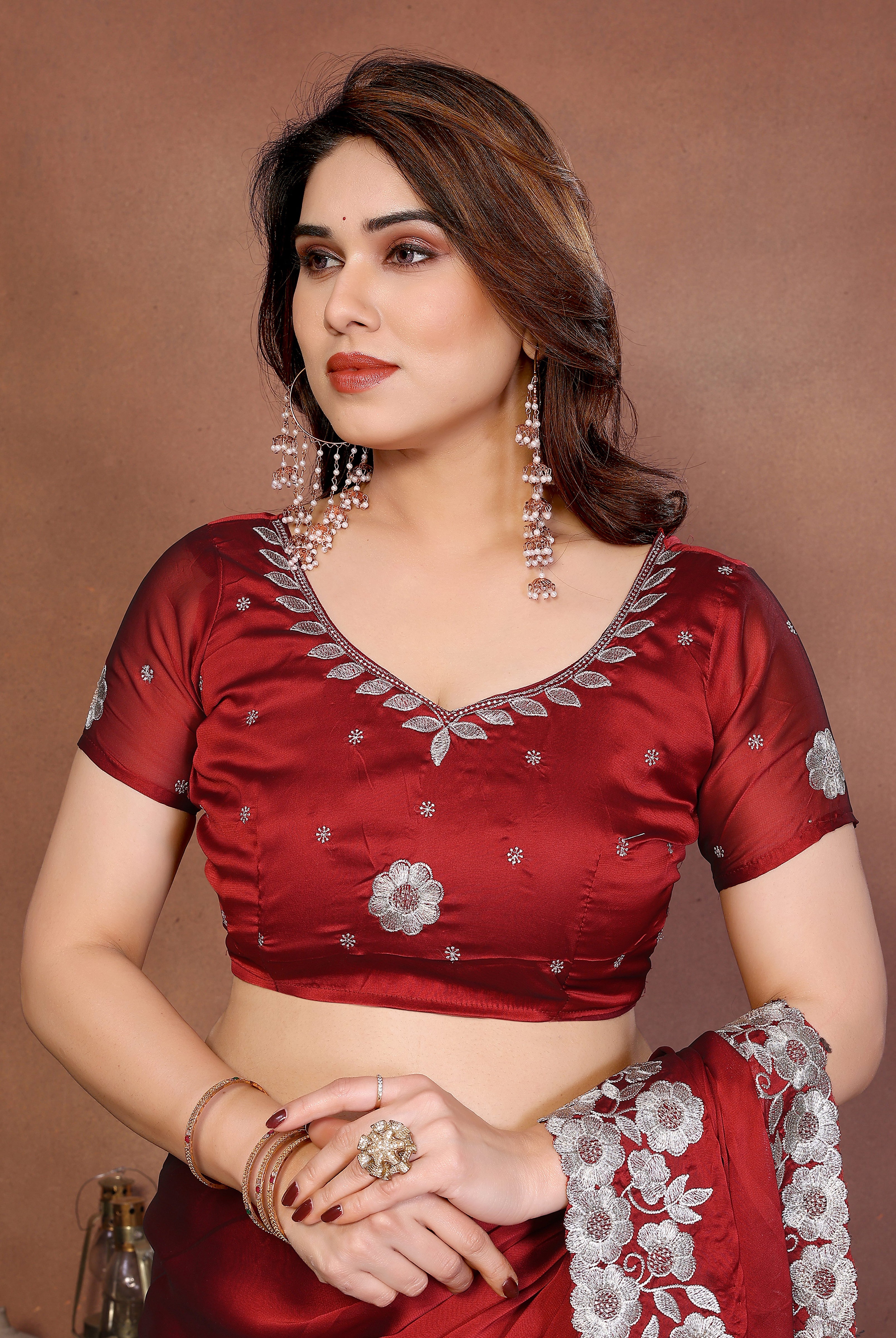 Red Rangoli Silk Saree with Heavy Designer Thread Embroidery