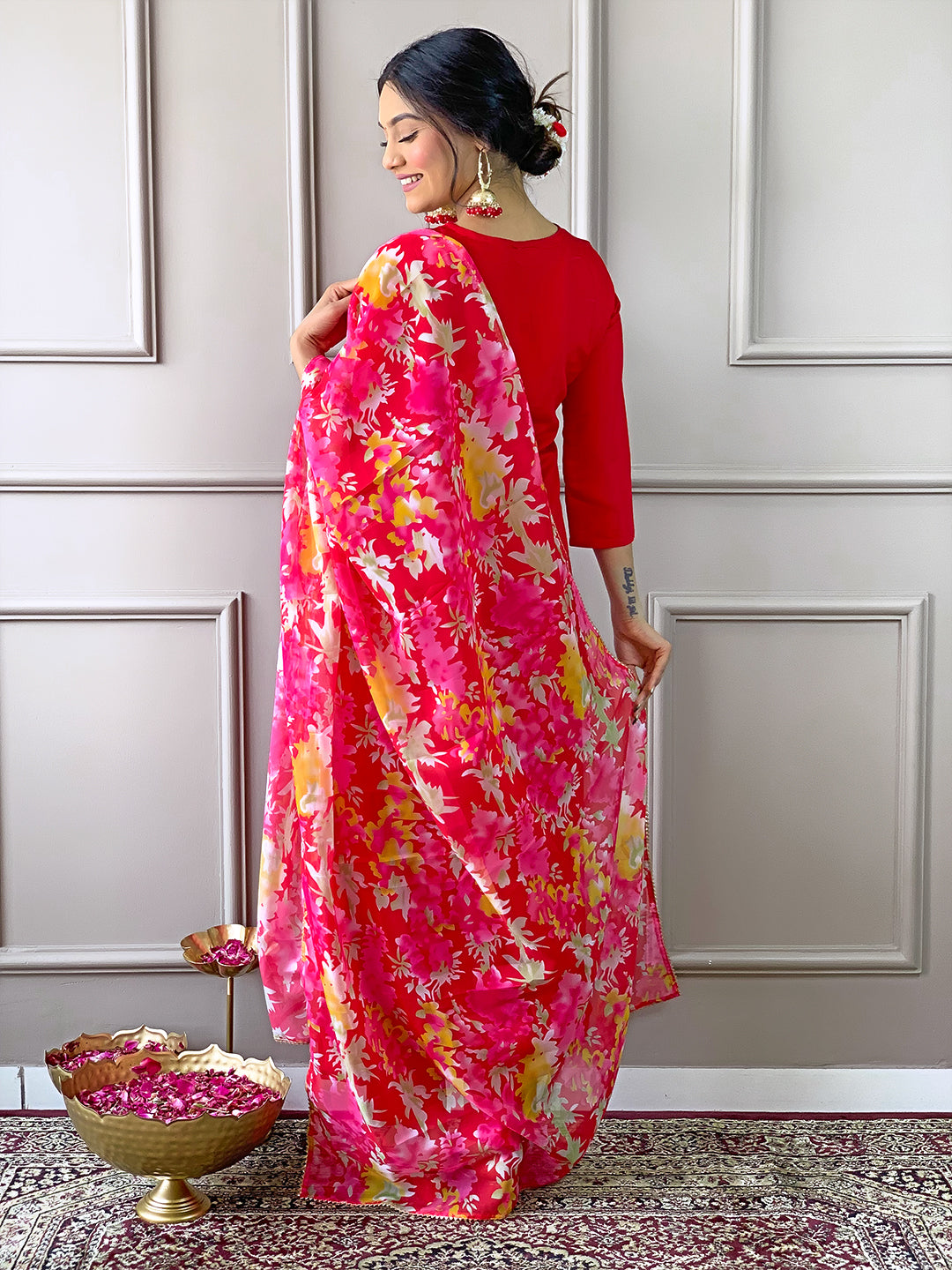 Red Rayon Elegant Kurta Pant Set With Embroidery Work