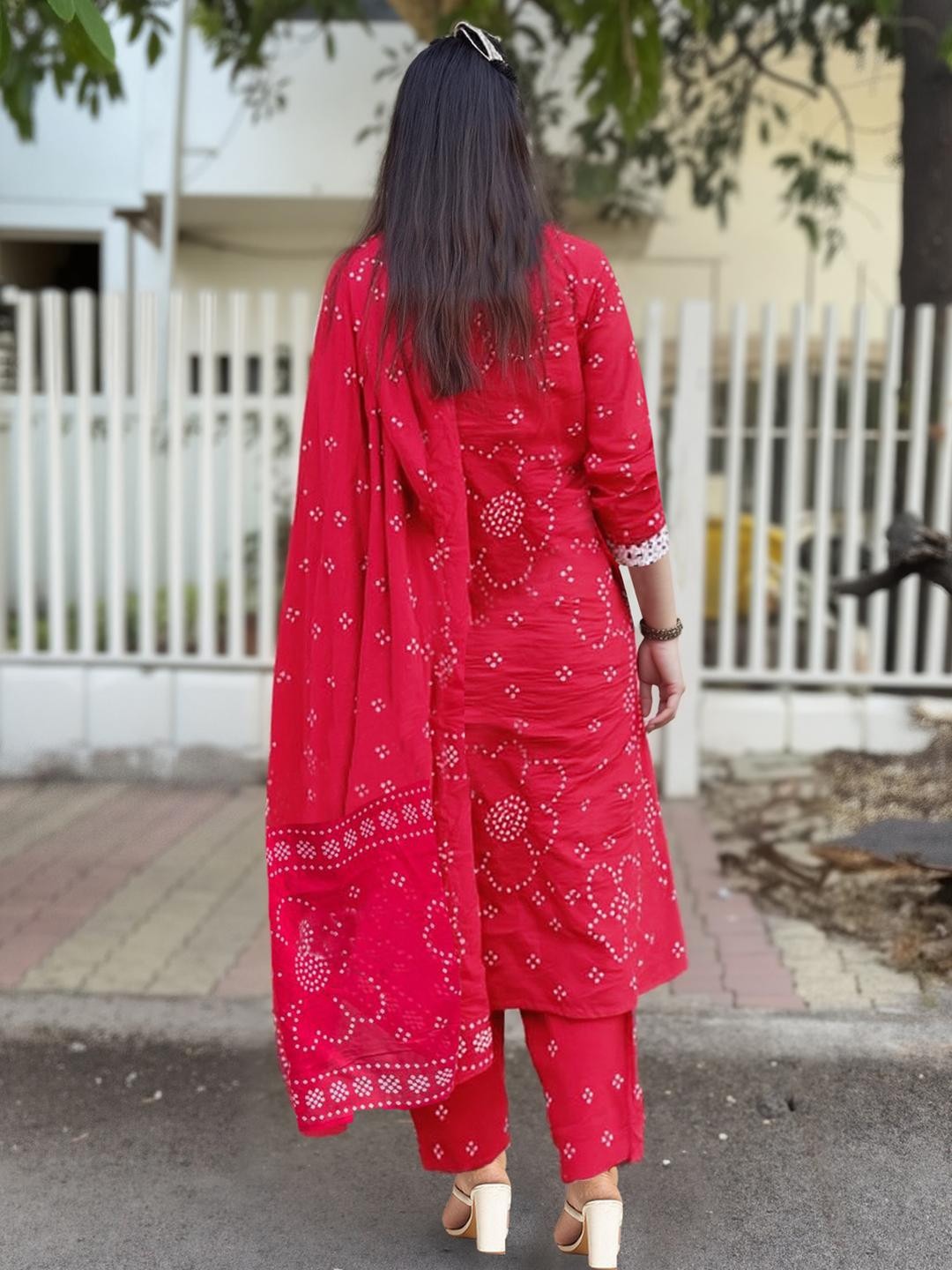 Red Rayon Kurta Pant Set Printed