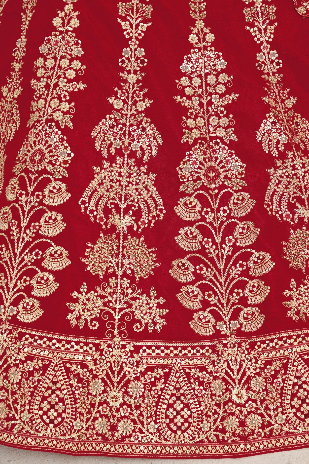 Red Silk Floral Zari Embroidered Wedding Lehenga Choli