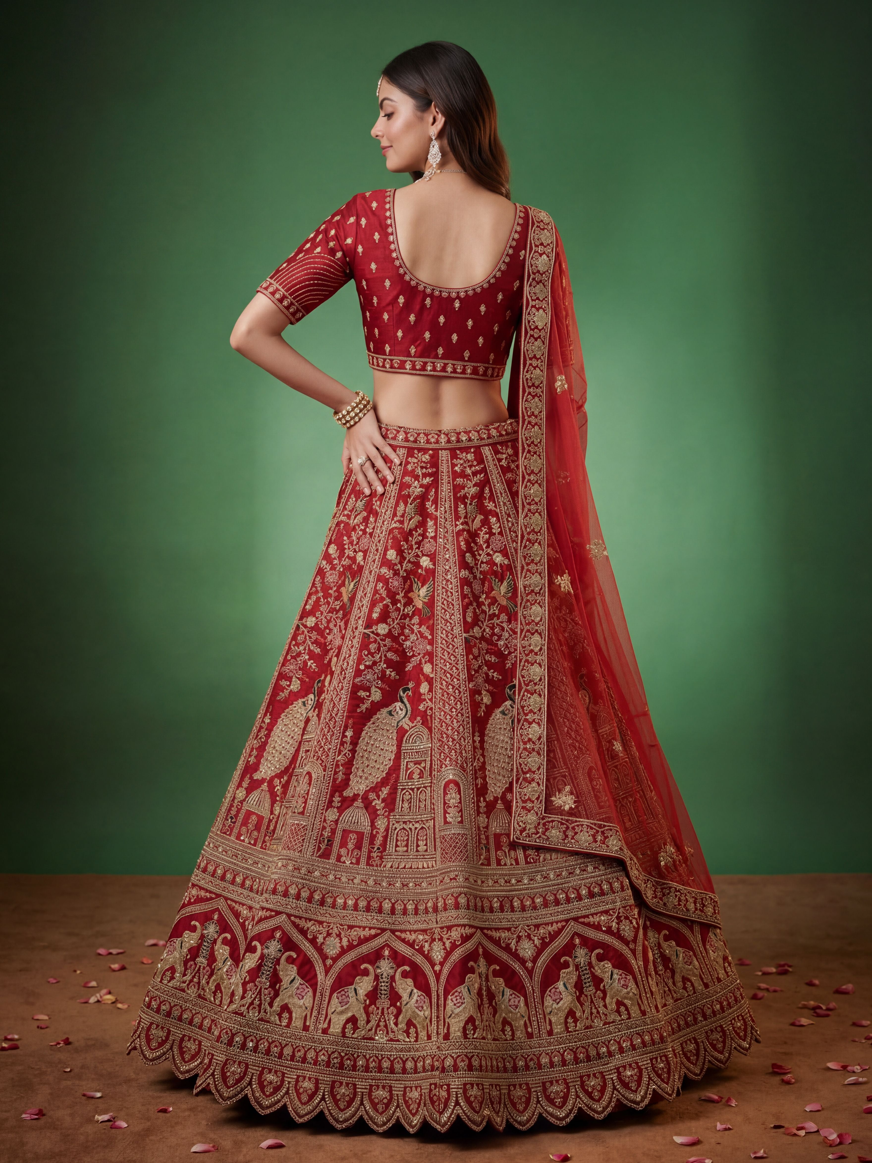Red Silk Lehenga Choli With Fancy Embroidered, Dori Embroidered, Multi Thread work, Sequinned With Diamond studded